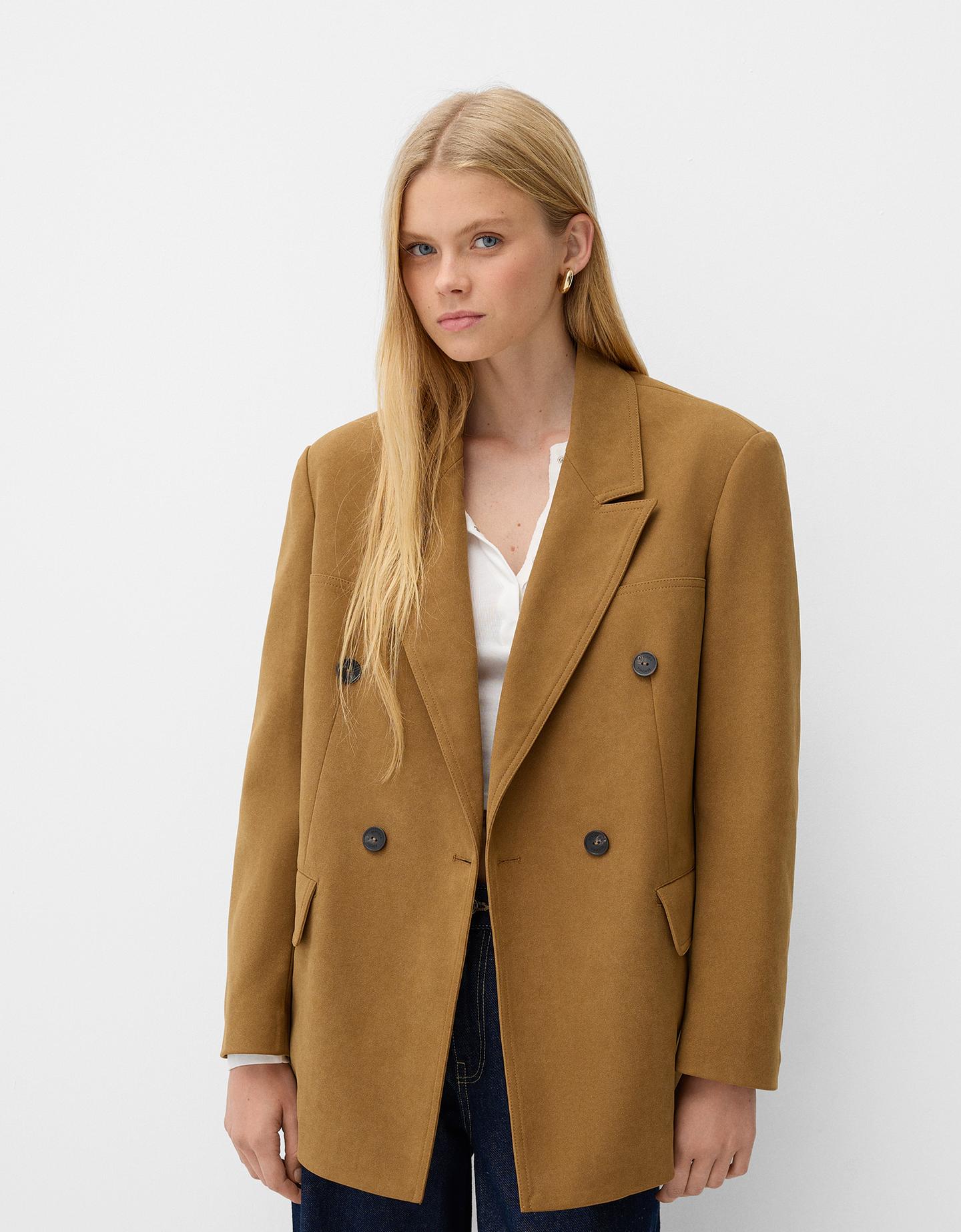 Bershka Oversize-Blazer Aus Wildlederimitat Damen L Braun günstig online kaufen