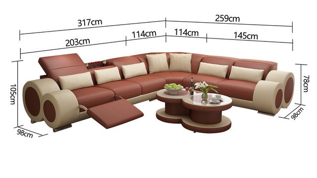 Xlmoebel Ecksofa Modernes Ledersofa mit Eckbereich und USB-Anschluss für en günstig online kaufen