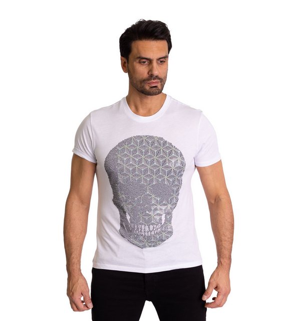 TRUENO T-Shirt Herren Strass T-Shirt mit Totenkopf Weiß M günstig online kaufen