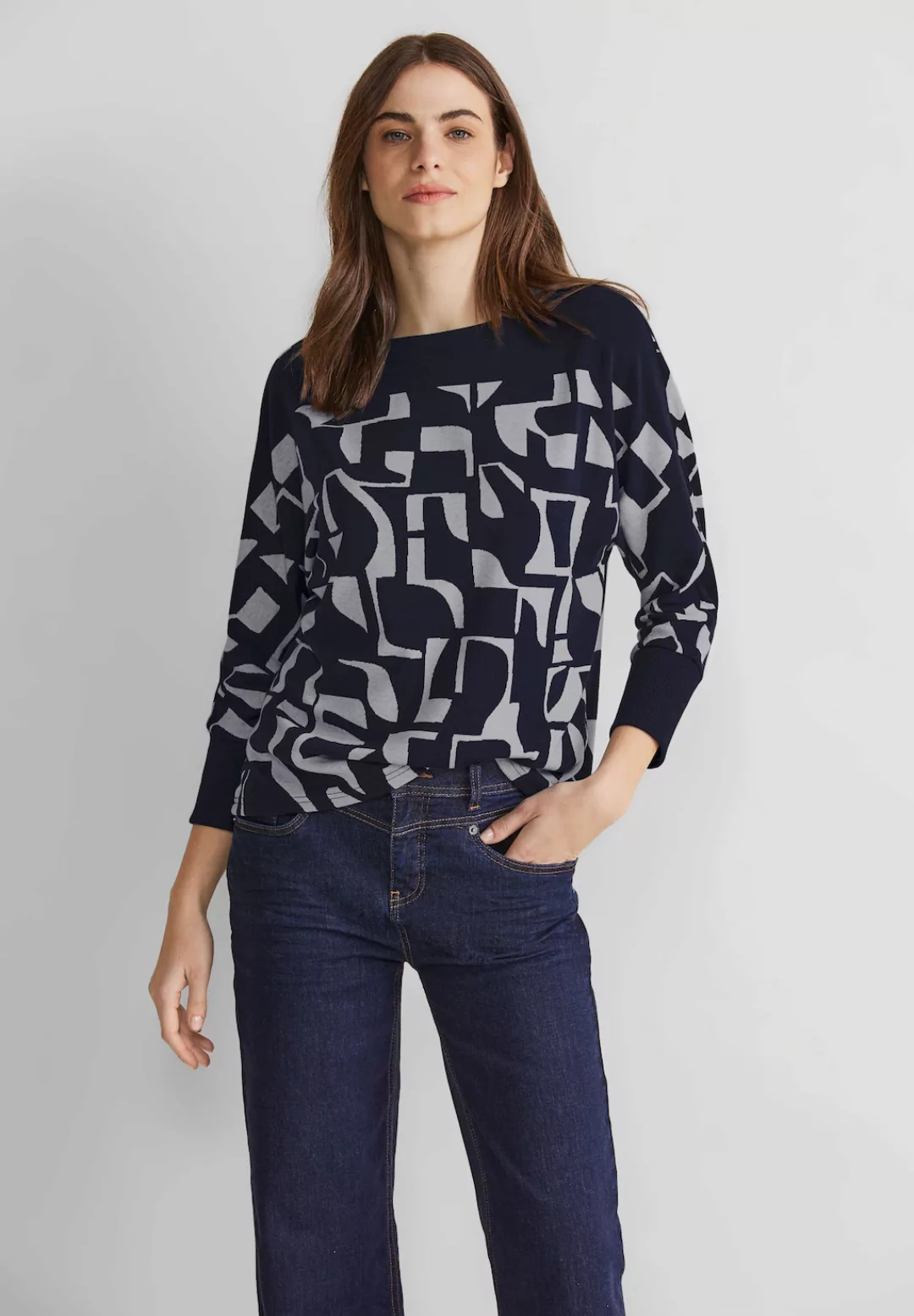 STREET ONE T-Shirt LTD QR cosy jacquard shirt w.h, deep blue günstig online kaufen