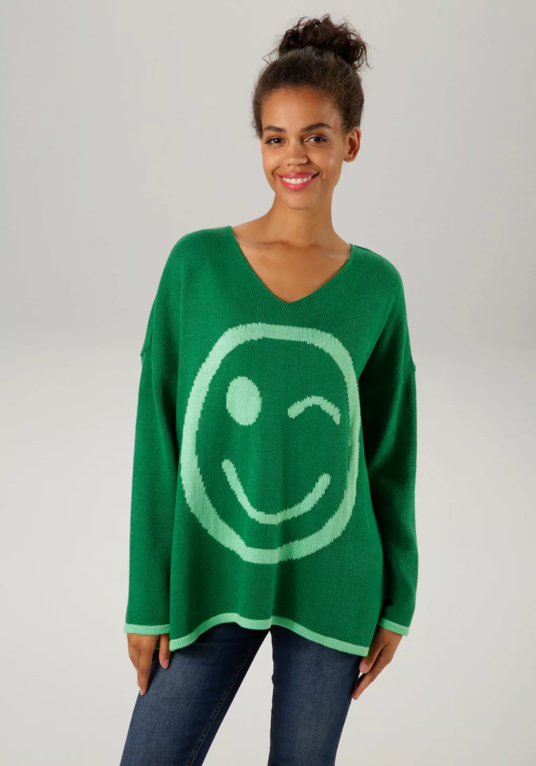 Aniston CASUAL Strickpullover, mit eingestricktem Smiley günstig online kaufen