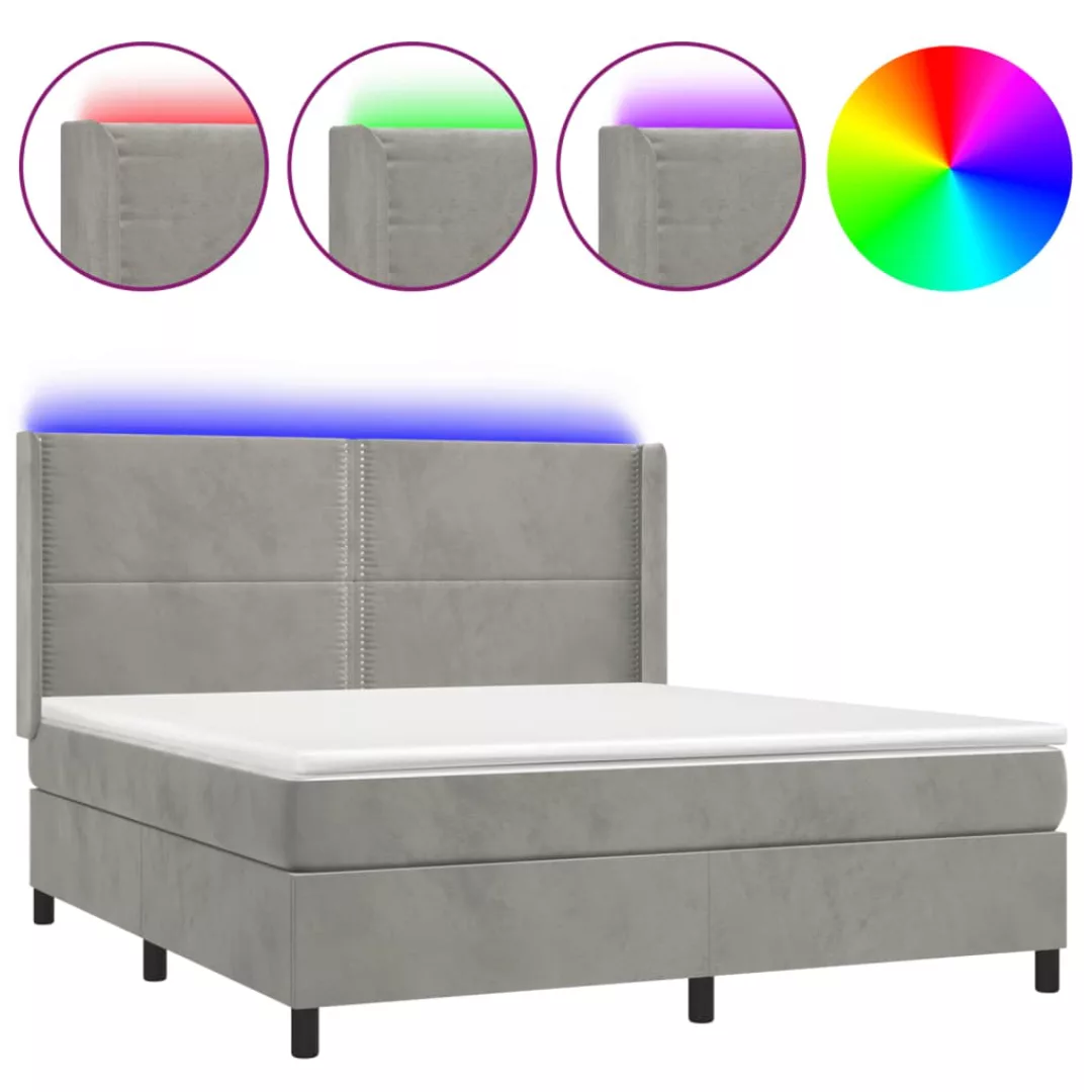 Vidaxl Boxspringbett Mit Matratze & Led Hellgrau 180x200 Cm Samt günstig online kaufen