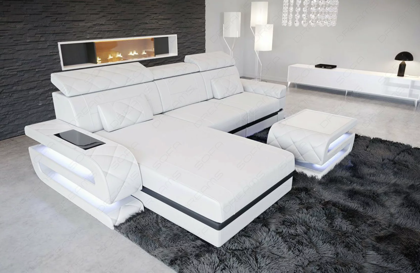 Sofa Dreams Ecksofa Ledersofa Bologna L Form Leder Sofa, Couch, mit LED, wa günstig online kaufen