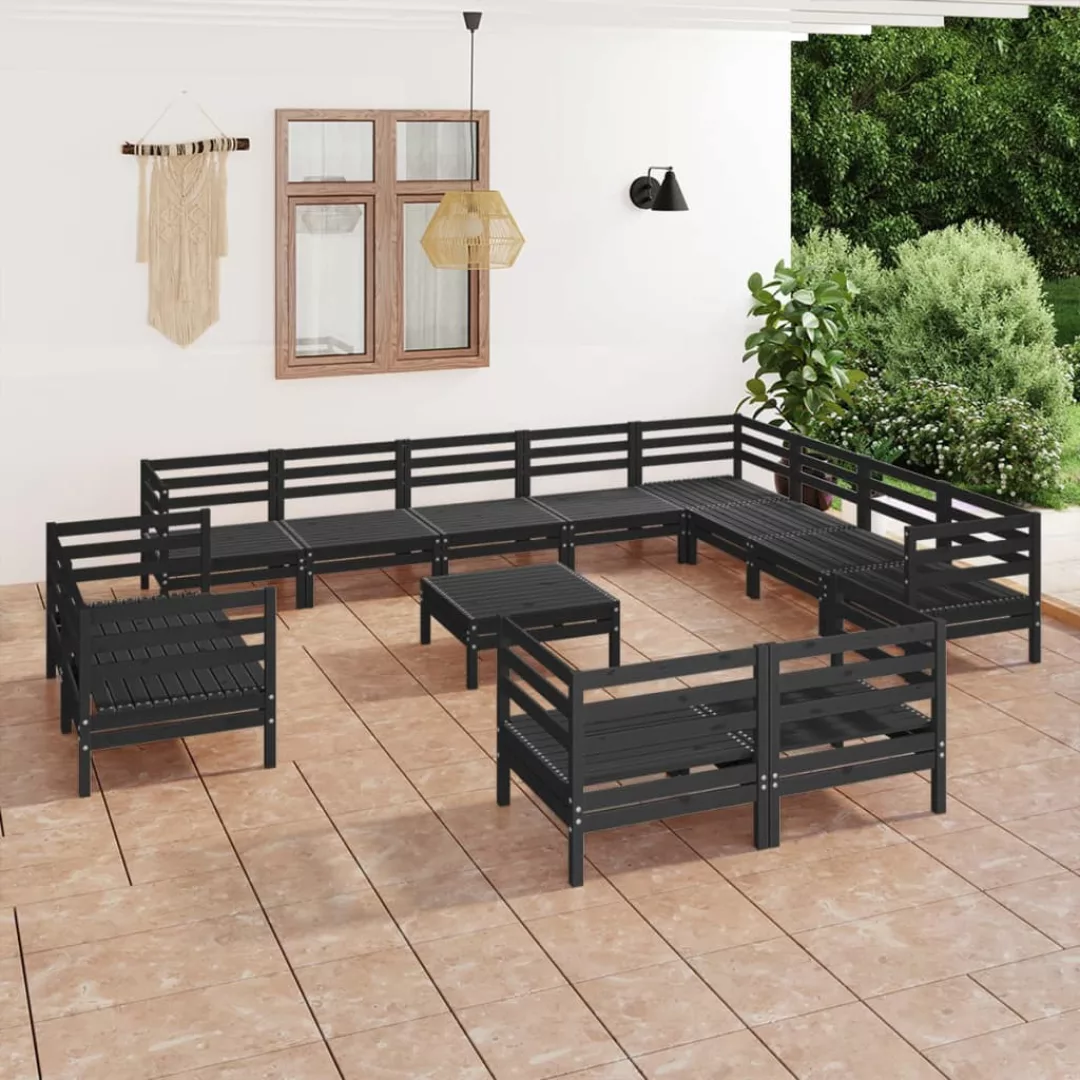 13-tlg. Garten-lounge-set Massivholz Kiefer Schwarz günstig online kaufen