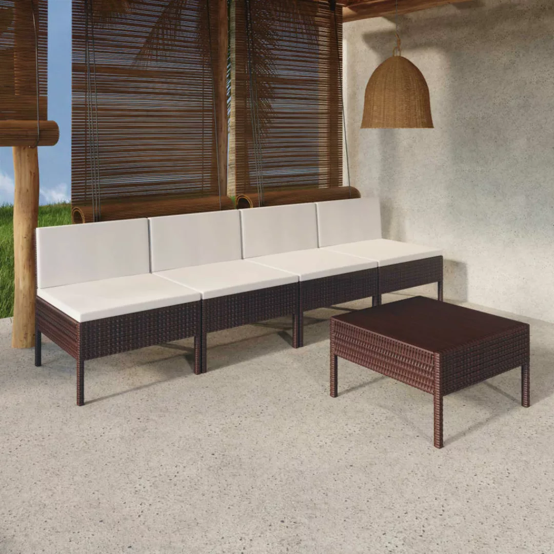 5-tlg. Garten-lounge-set Mit Auflagen Poly Rattan Braun günstig online kaufen