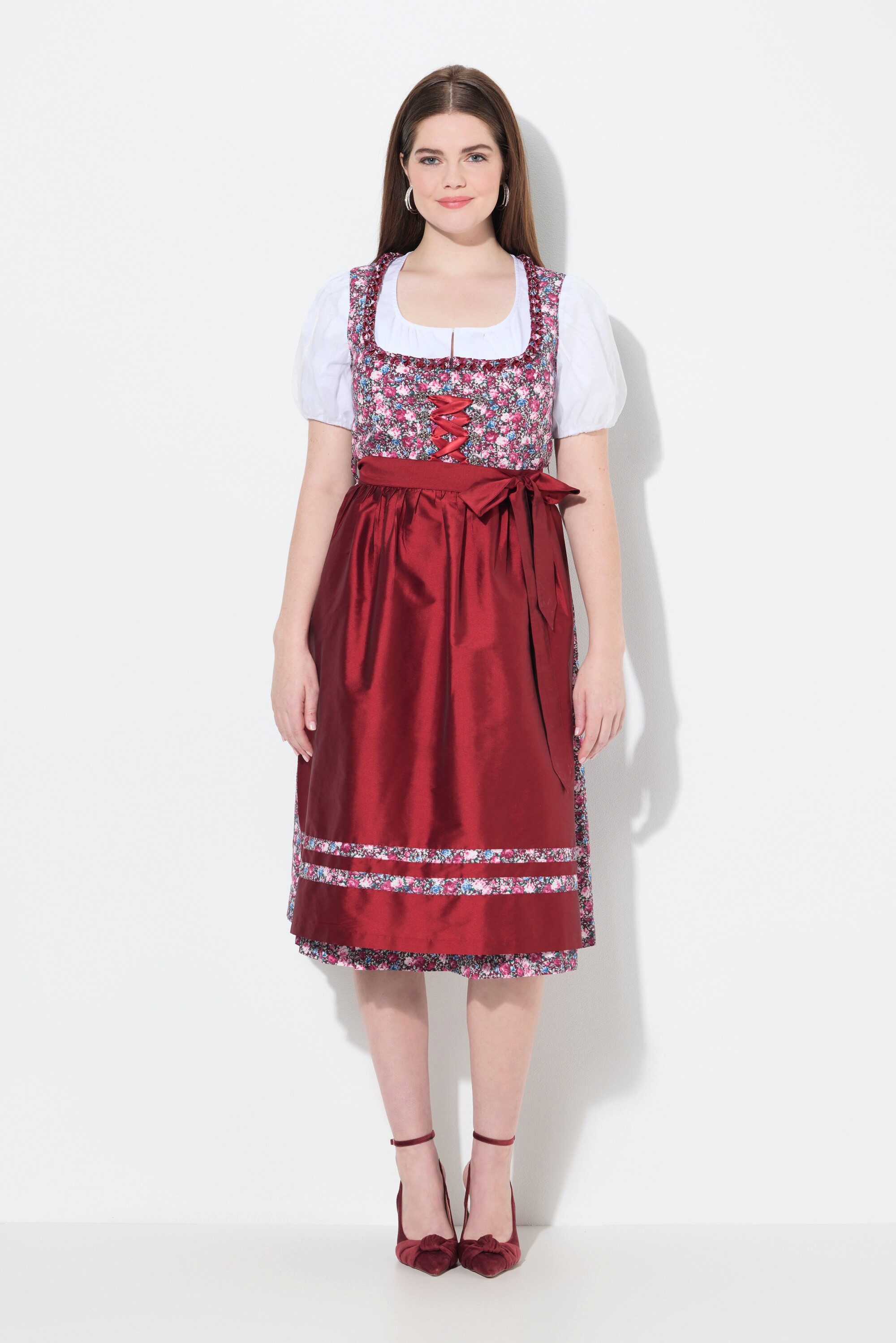 Ulla Popken Dirndl Midi-Dirndl Schnürung Carré-Ausschnitt günstig online kaufen