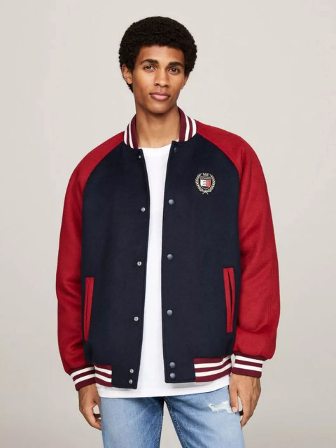 Tommy Jeans Bomberjacke "TJM WOOL BLEND CREST BOMBER", Color Block-Design, günstig online kaufen