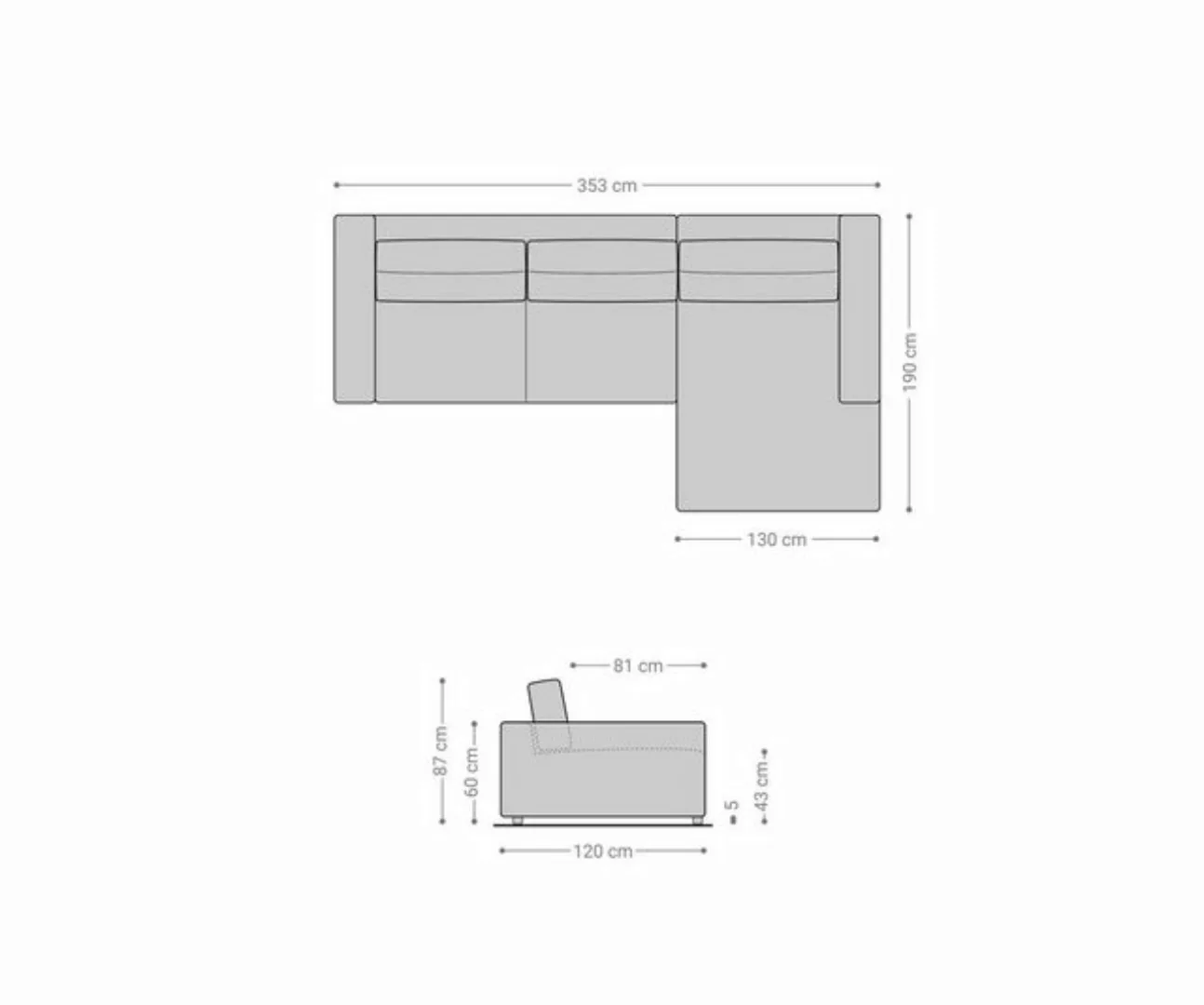 DELIFE Ecksofa Cubico, Samt Silbergrau 350x190 cm Recamiere rechts Ecksofa günstig online kaufen