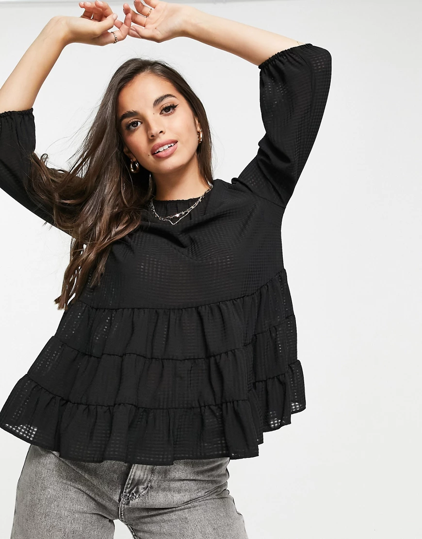 New Look – Gestufte Bluse in Schwarz günstig online kaufen