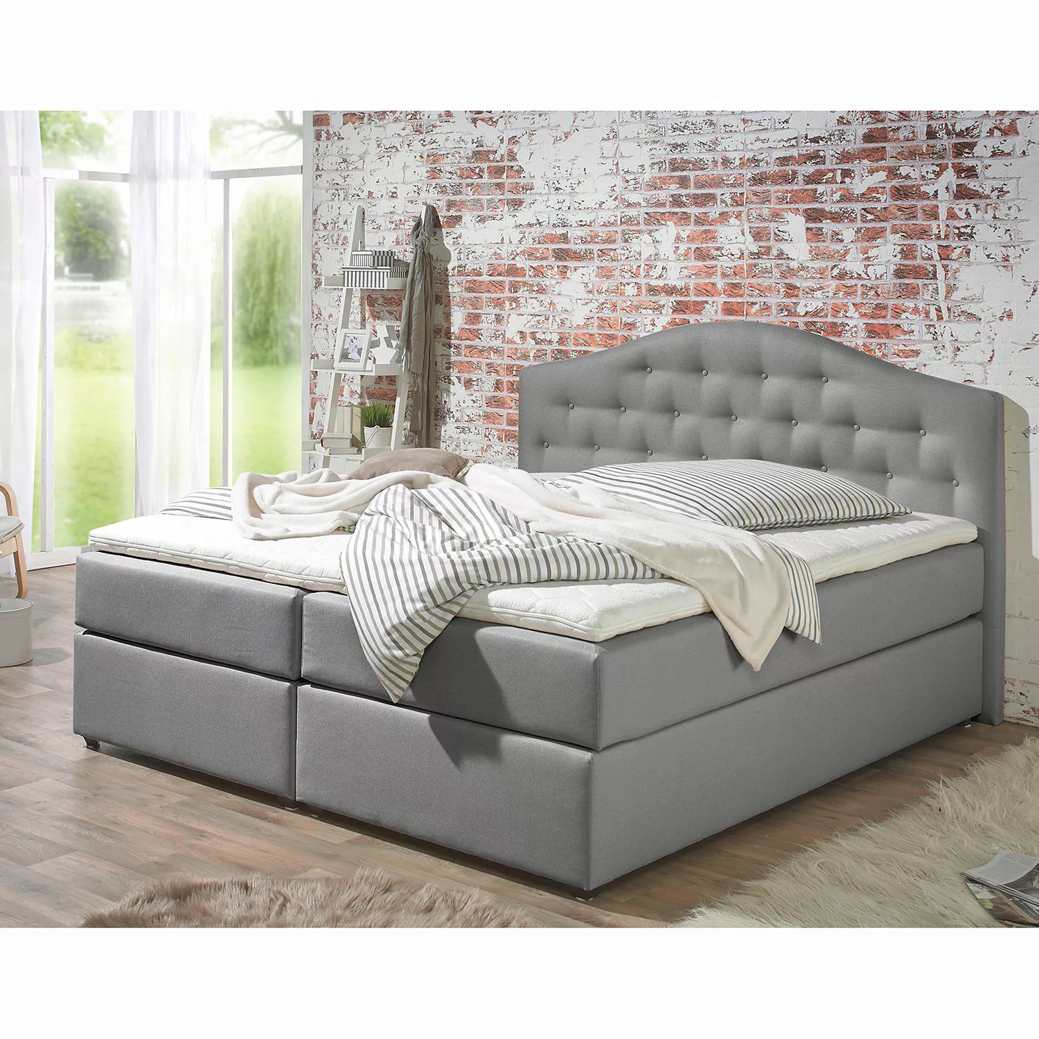 home24 Maison Belfort Boxspringbett Ansmark 160x200 cm Strukturstoff Grau m günstig online kaufen