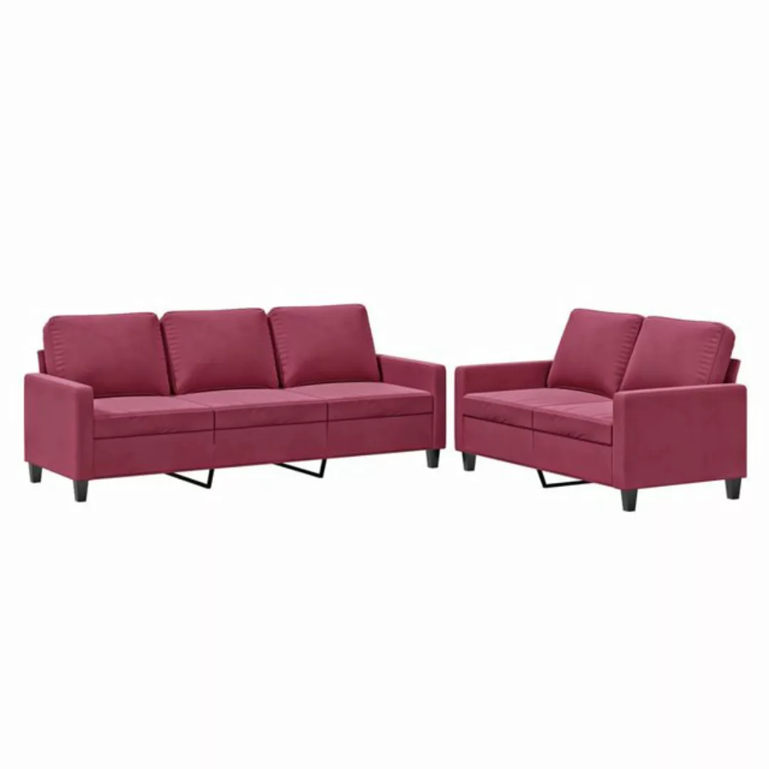 vidaXL Sofa Sofagarnitur Set mit Kissen Samt, 2-tlg., Rot günstig online kaufen