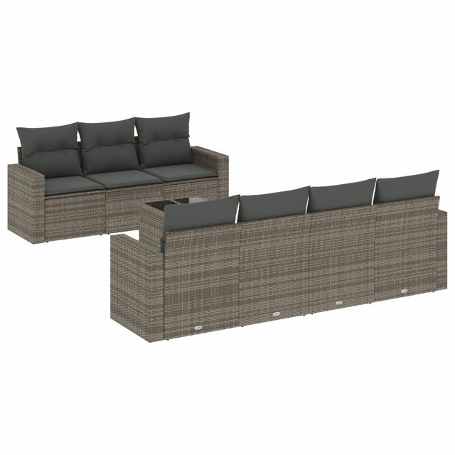 vidaXL Sofaelement 8-tlg. Garten-Sofagarnitur mit Kissen Grau Poly Rattan ( günstig online kaufen