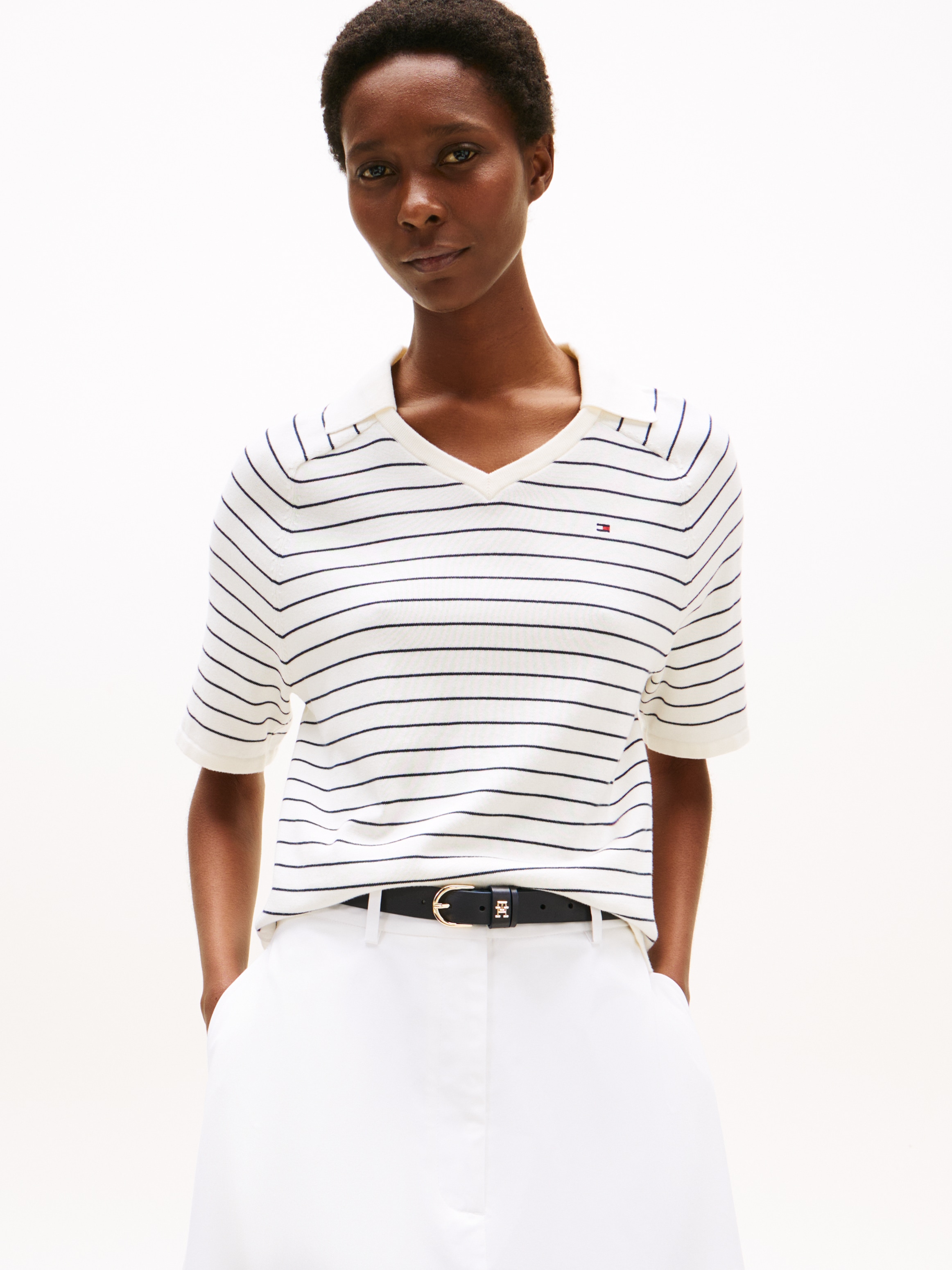 Tommy Hilfiger Strickpullover "CO JERSEY STCH POLO V-NK S/S SWT" günstig online kaufen