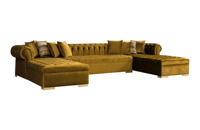 JVmoebel Ecksofa, Chesterfield Wohnlandschaft Ecksofa Couch Gold Samt Stoff günstig online kaufen