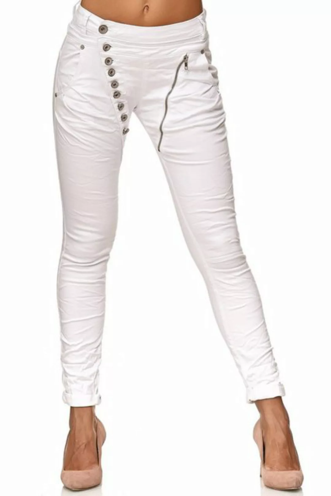 Elara Boyfriend-Jeans Elara Damen Jeans Boyfriend Baggy Knopfleiste (1-tlg) günstig online kaufen