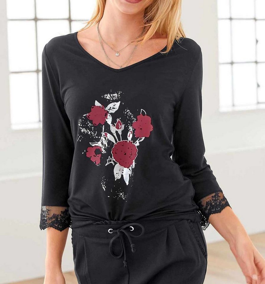 heine T-Shirt LINEA TESINI Damen Designer-Druckshirt, schwarz-bunt günstig online kaufen