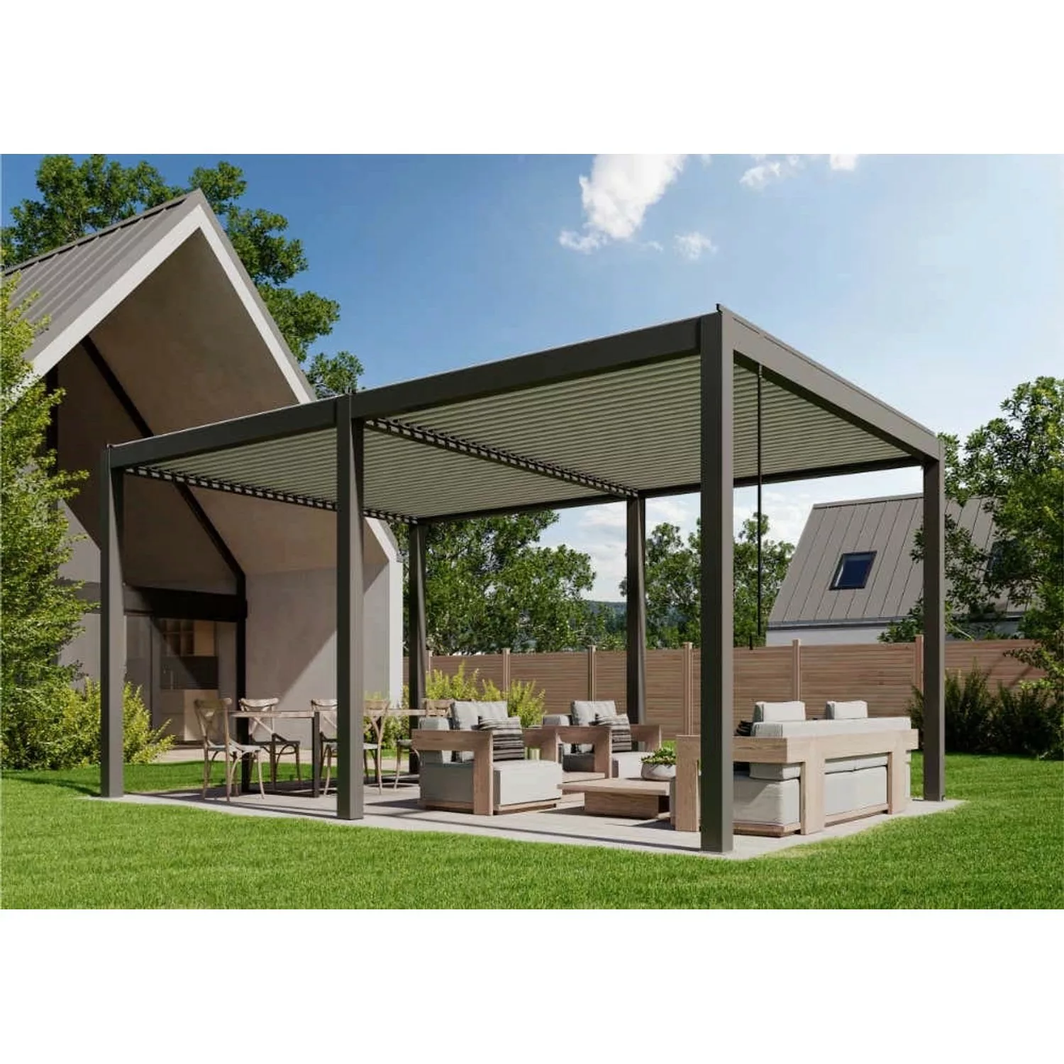 Huun Pergola Piano in Anthrazit-Weiß 600 x 400 cm günstig online kaufen