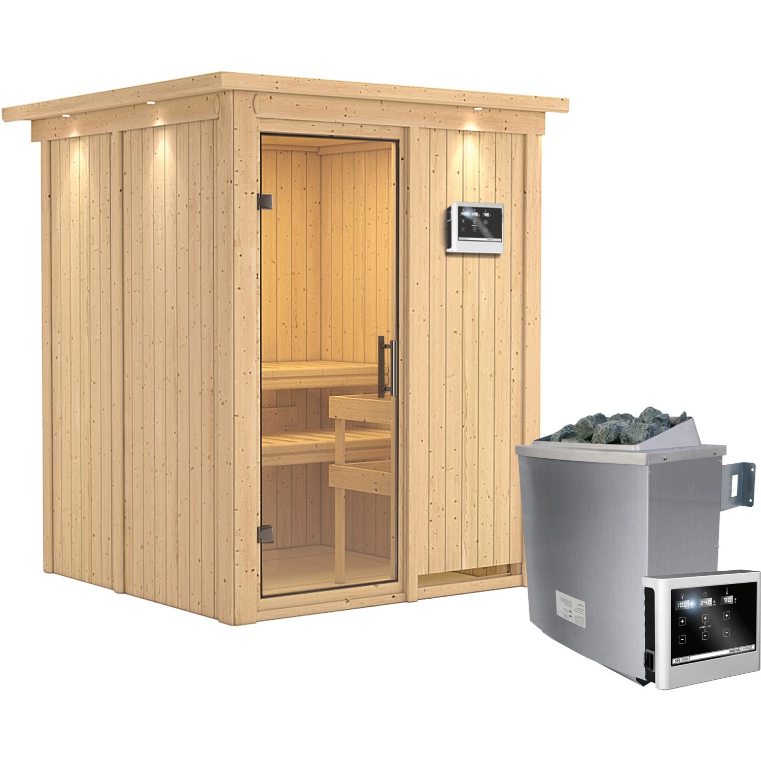 Karibu Sauna Norna, Ofen, externe Steuerung Easy, Glastür, LED-Dachkranz günstig online kaufen