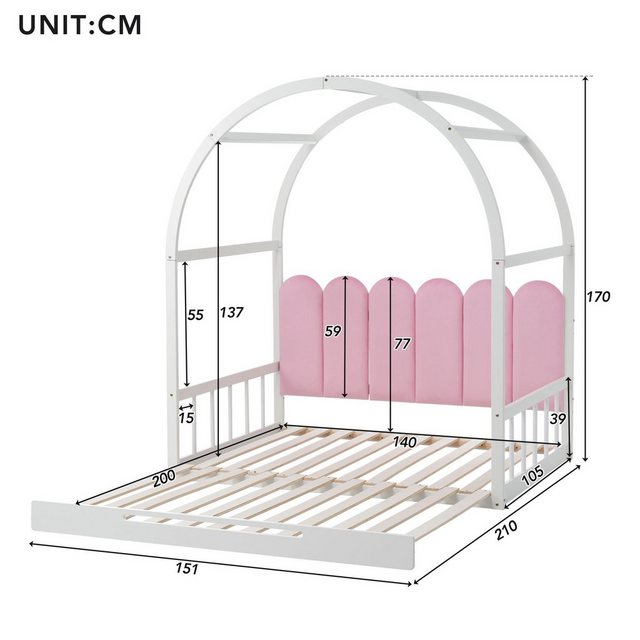 Ulife Jugendbett Ausziehbare Bett Kinderbett mit Samt Zaun-Kissen 140x100cm günstig online kaufen