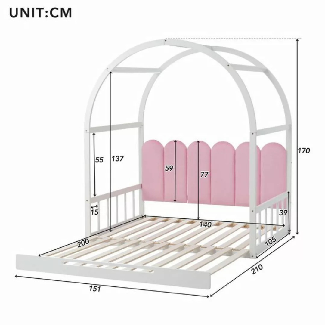 Ulife Jugendbett Ausziehbare Bett Kinderbett mit Samt Zaun-Kissen 140x100cm günstig online kaufen