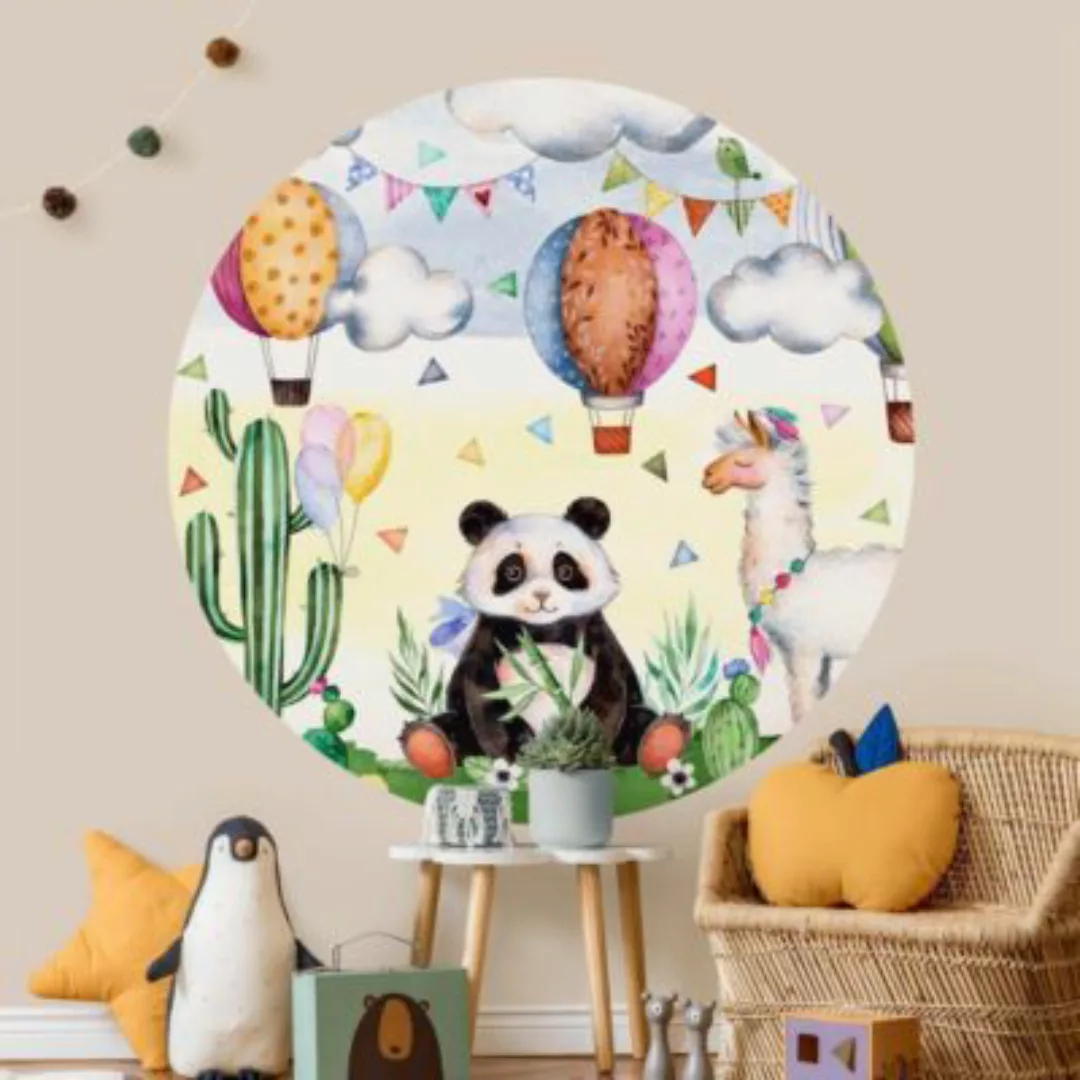 Bilderwelten Runde Tapete selbstklebend Kinderzimmer Panda und Lama Aquarel günstig online kaufen