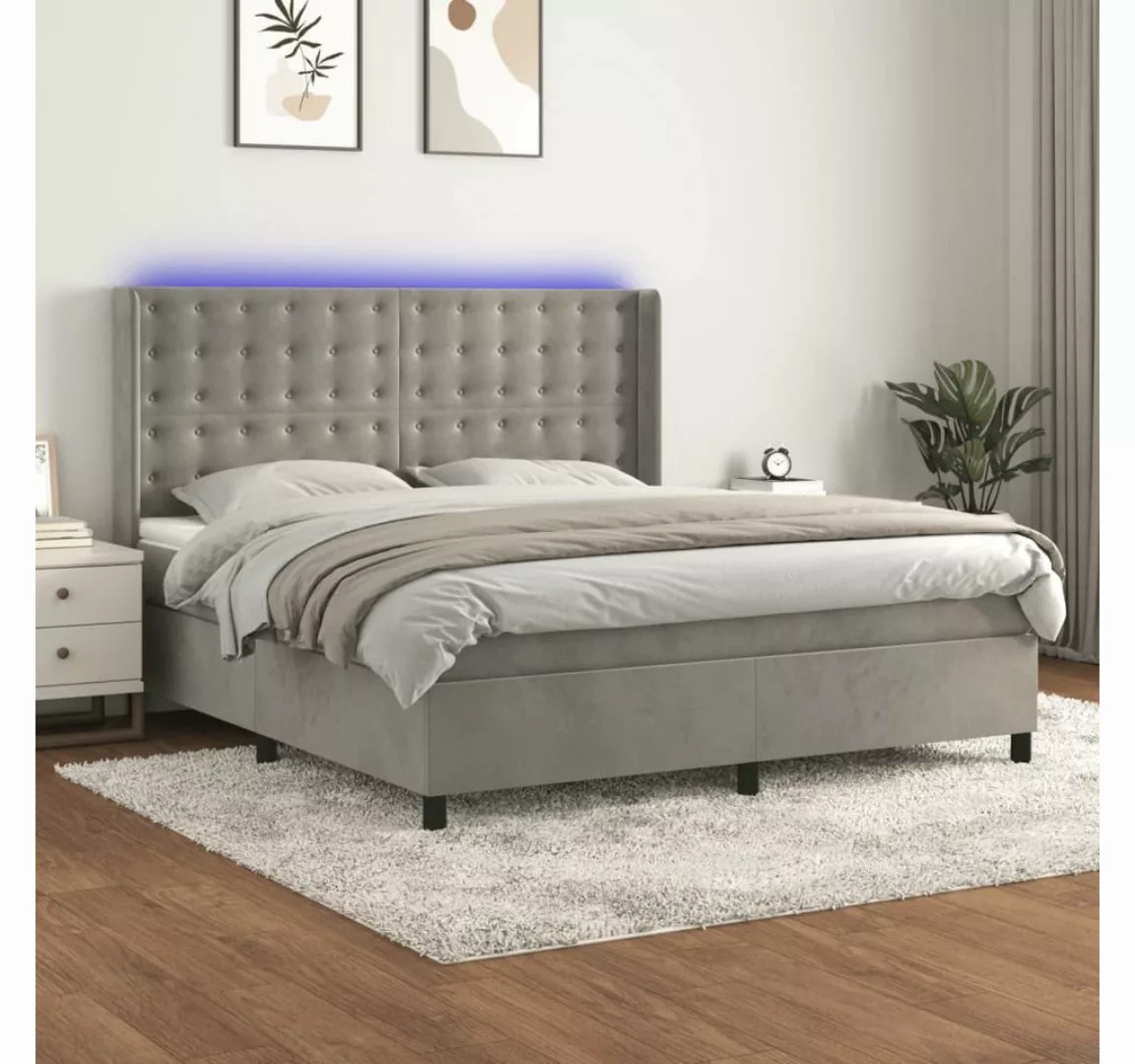 vidaXL Boxspringbett Boxspringbett mit Matratze und LED Samt (160 x 200 cm, günstig online kaufen