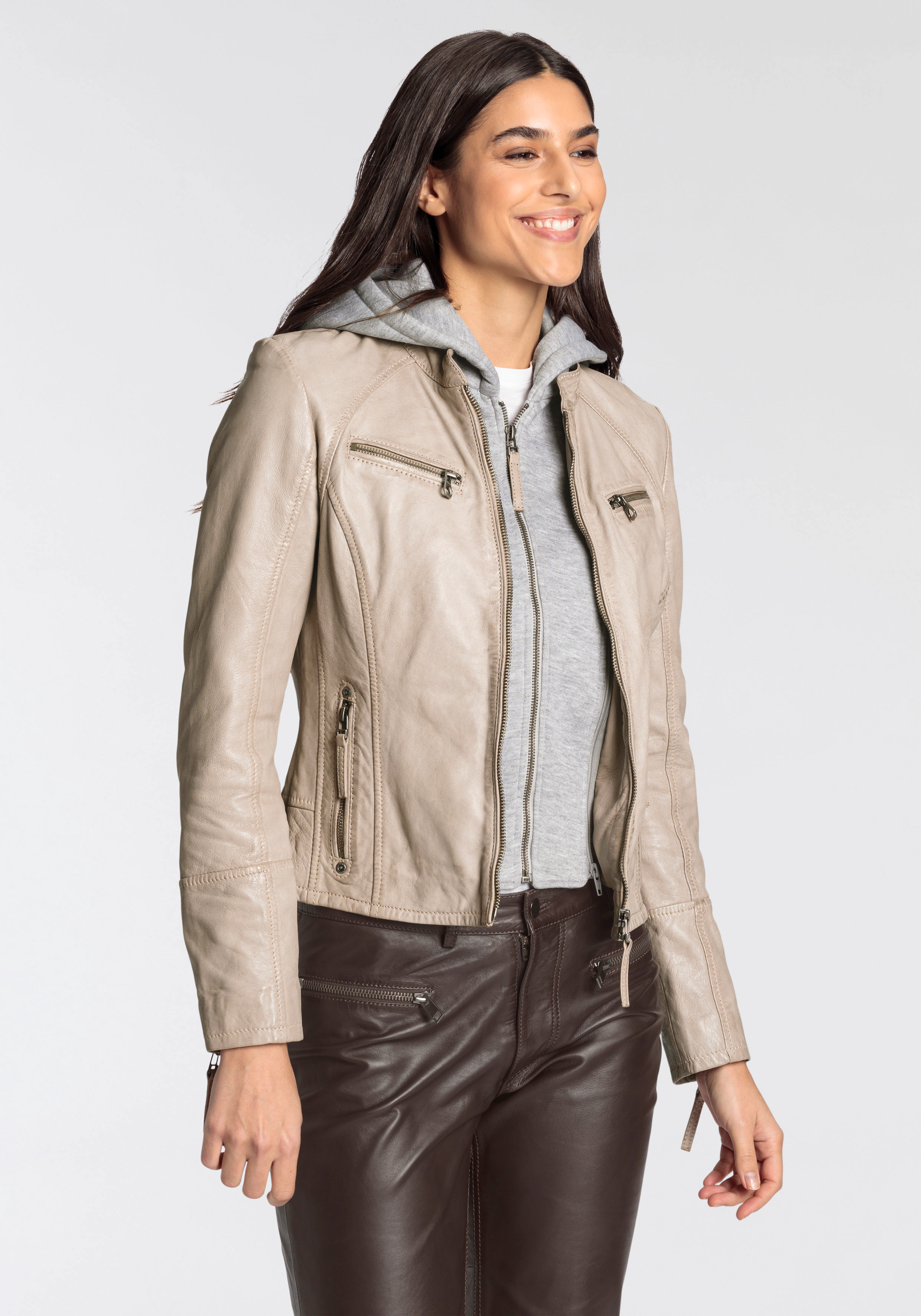 Mauritius Lederjacke "NOLA", mit Kapuze, Two-in-One Style - mit abnehmbarer günstig online kaufen