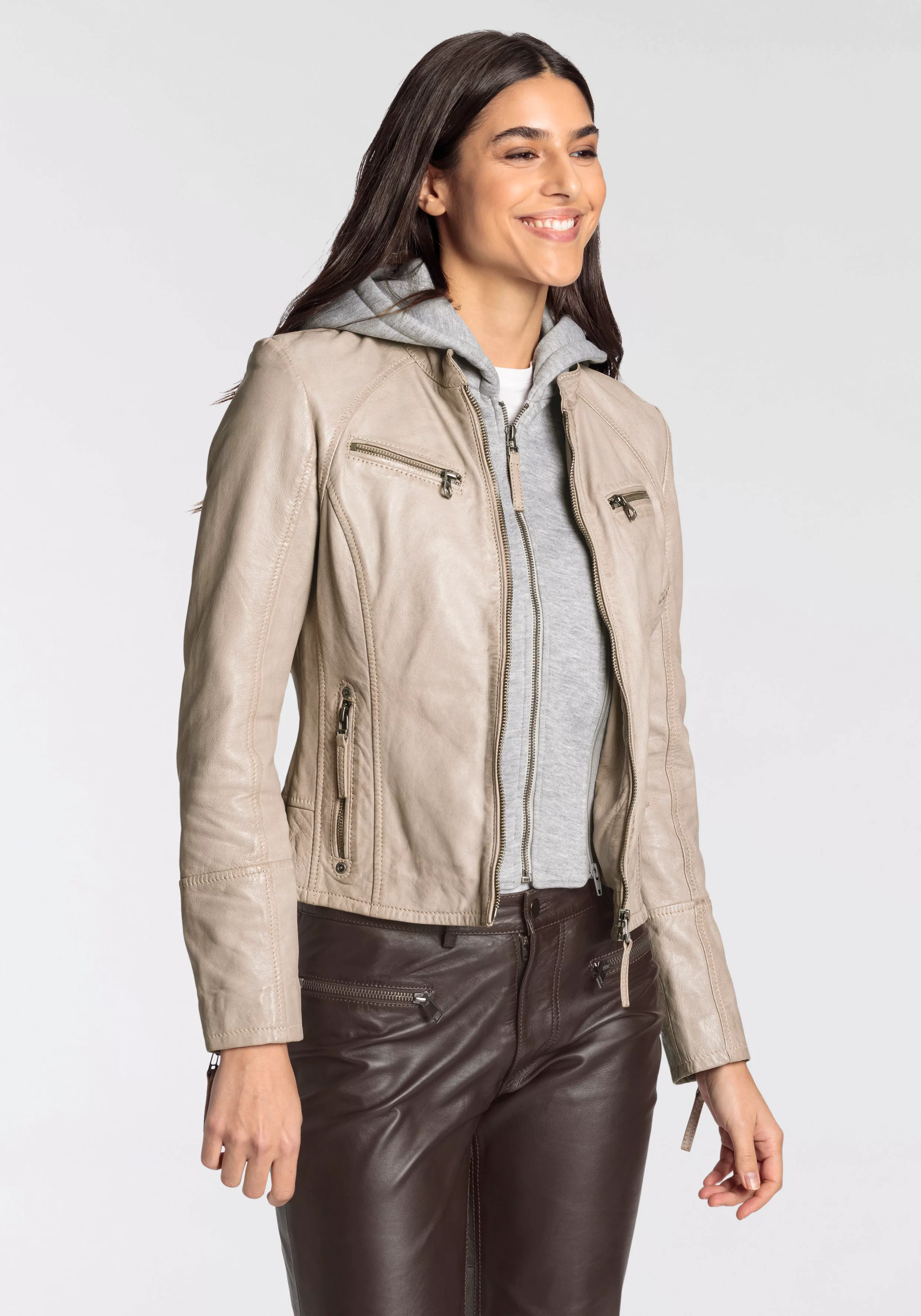 Mauritius Lederjacke NOLA Two-in-One Style - mit abnehmbarer Jersey-Kapuze günstig online kaufen