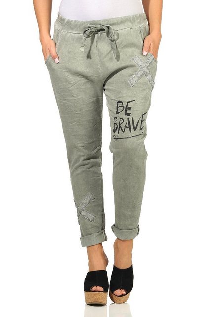 Mississhop Chinohose Trendige Jogger-Hose mit Print & Patches – Bequem günstig online kaufen