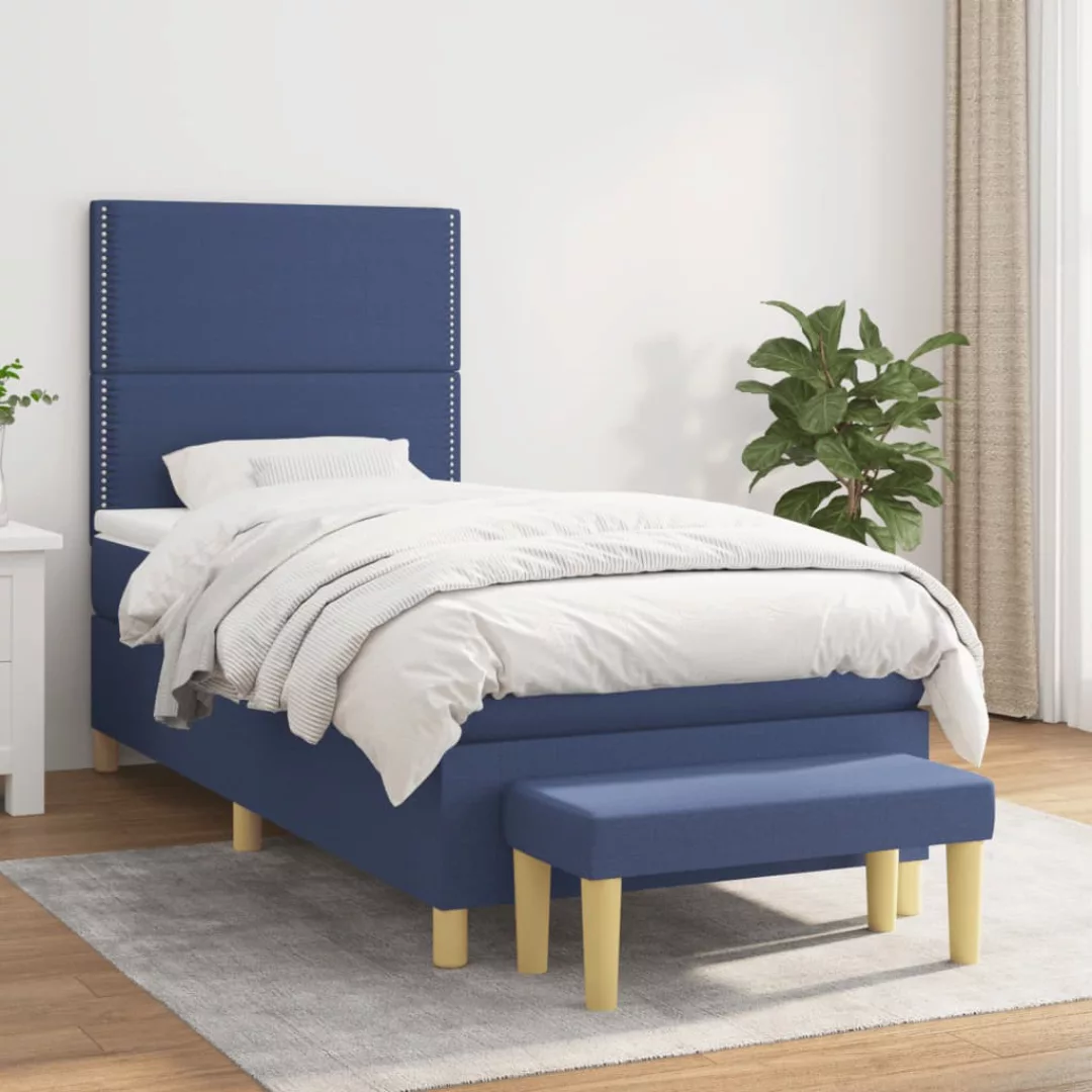 Vidaxl Boxspringbett Mit Matratze Blau 100x200 Cm Stoff günstig online kaufen