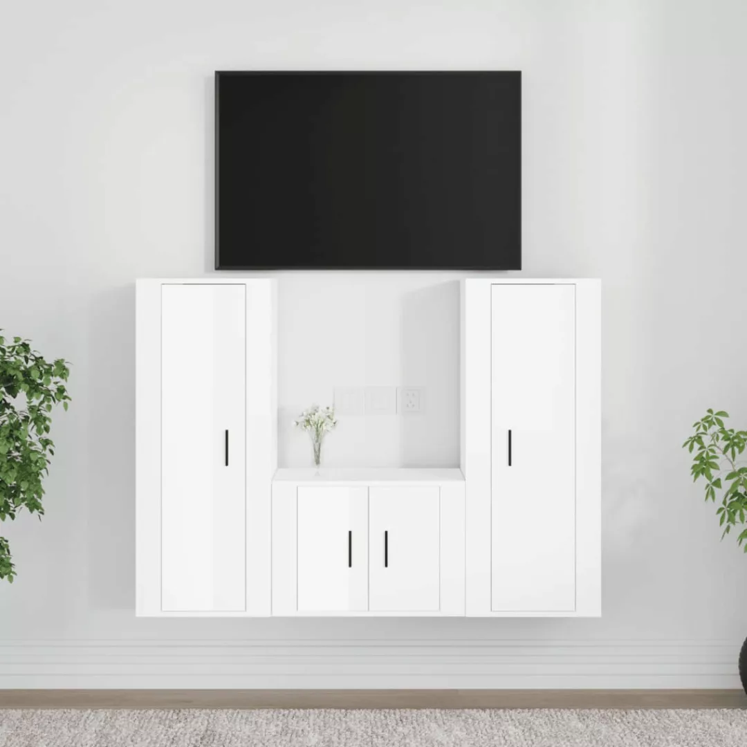 Vidaxl 3-tlg. Tv-schrank-set Hochglanz-weiß Holzwerkstoff günstig online kaufen