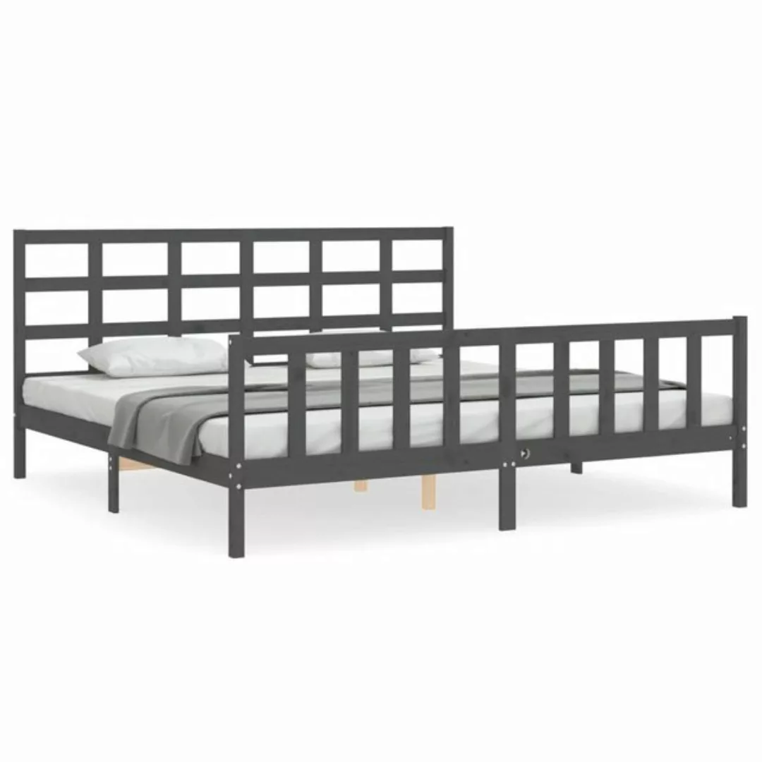 vidaXL Bett Massivholzbett mit Kopfteil Grau 200x200 cm günstig online kaufen