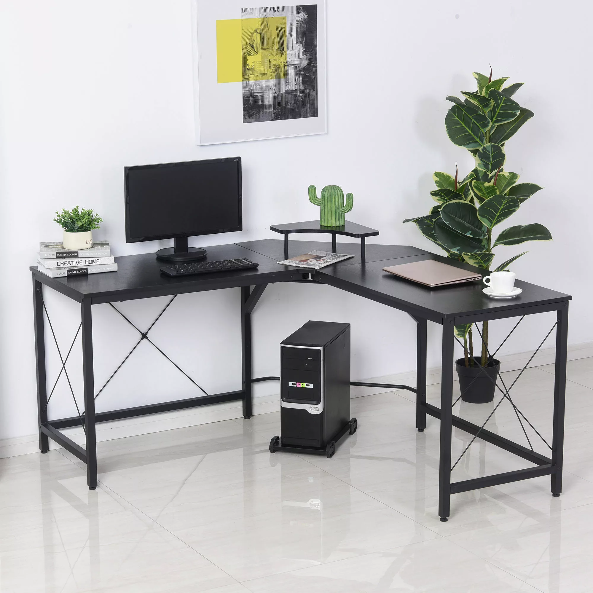 HOMCOM Eckschreibtisch  L-förmiger Computertisch, Schreibtisch mit Monitors günstig online kaufen