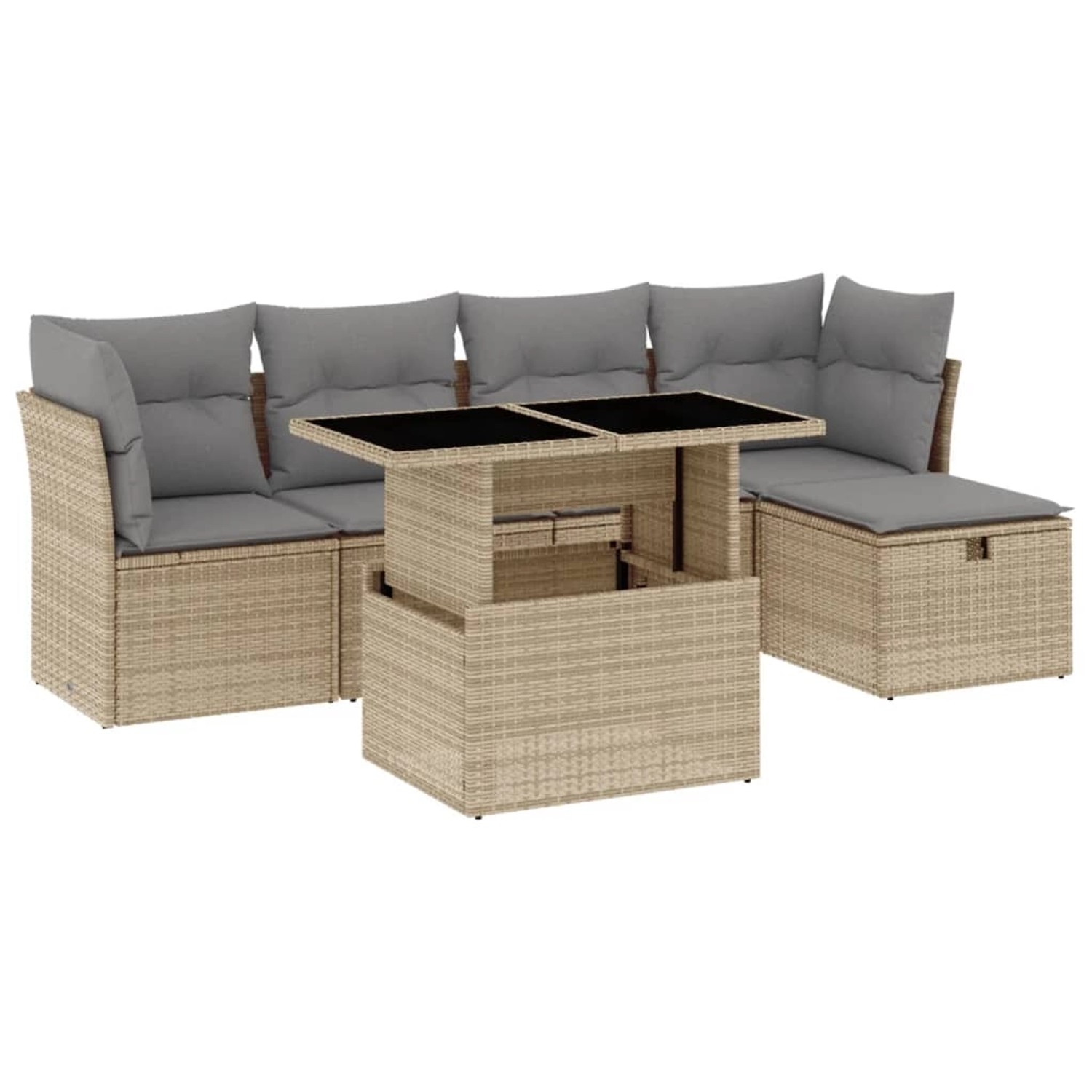 vidaXL 6-tlg Garten-Sofagarnitur mit Kissen Beige Poly Rattan Modell 360 günstig online kaufen