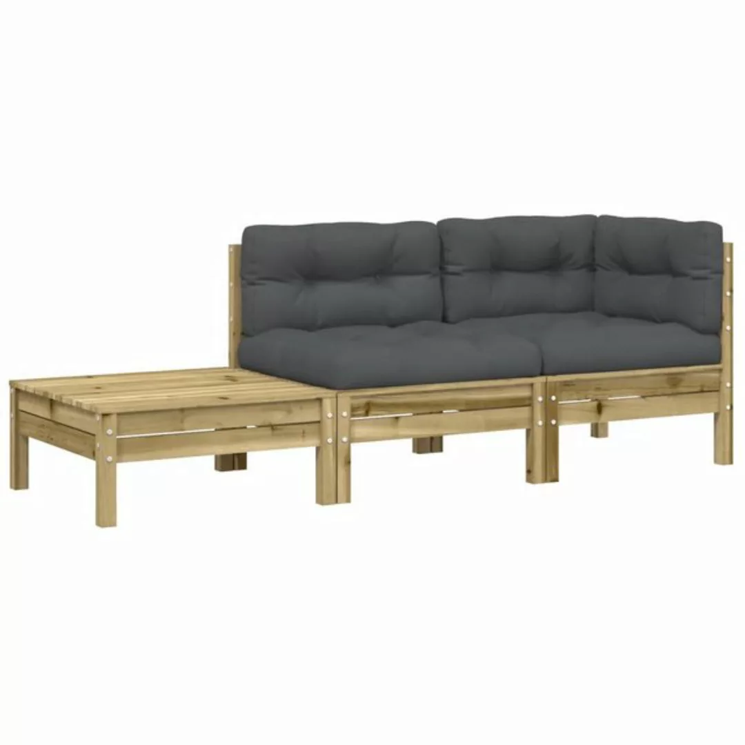 vidaXL Sofa, Gartensofa mit Kissen und Fußhocker Kiefernholz Imprägniert günstig online kaufen