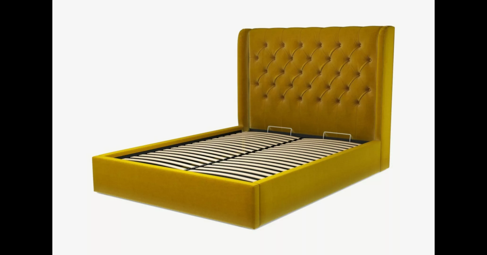Romare Polsterbett mit Bettkasten (160 x 200 cm), Samt in Saffrangelb - MAD günstig online kaufen