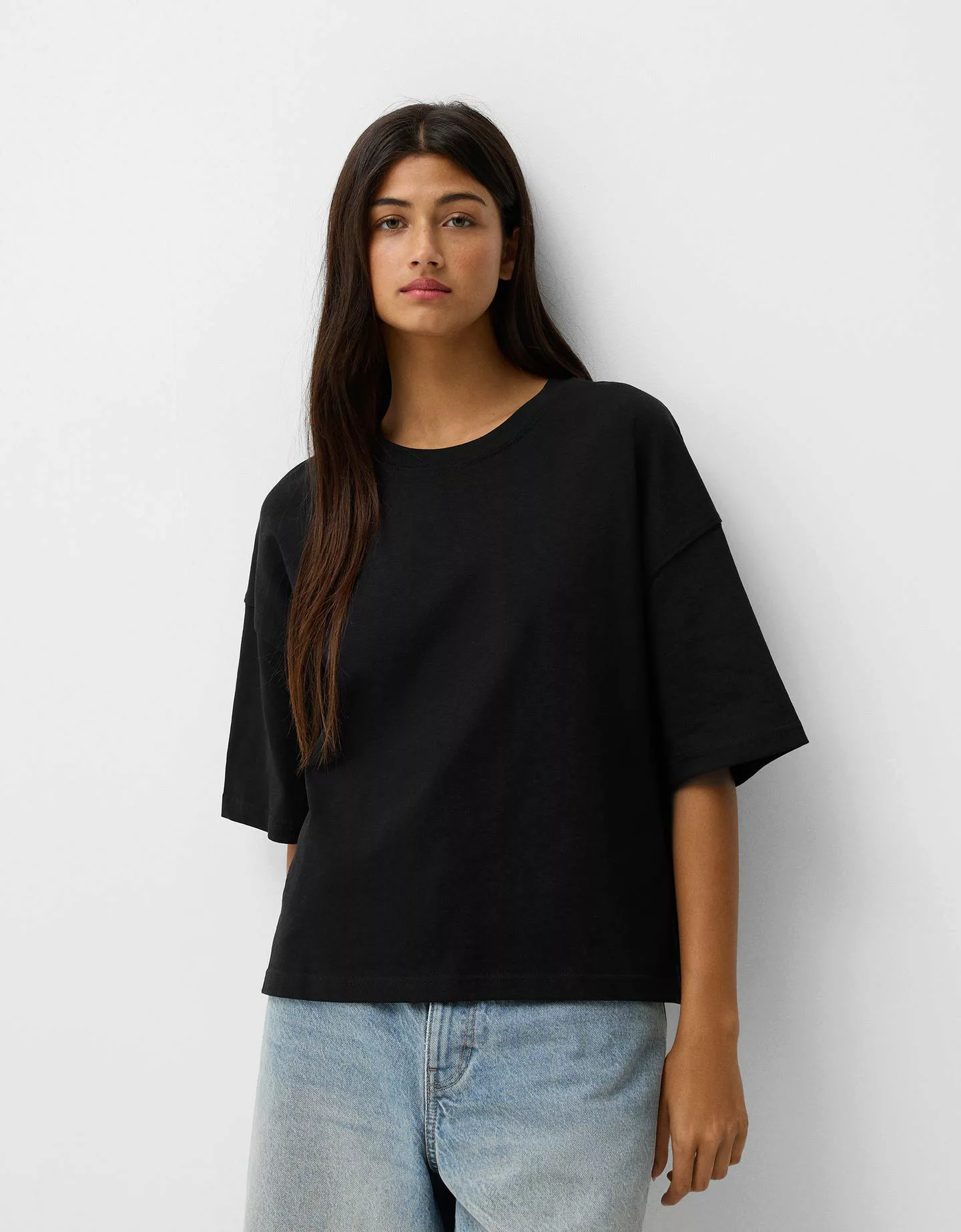 Bershka T-Shirt Im Boxy Fit Damen Xs Schwarz günstig online kaufen