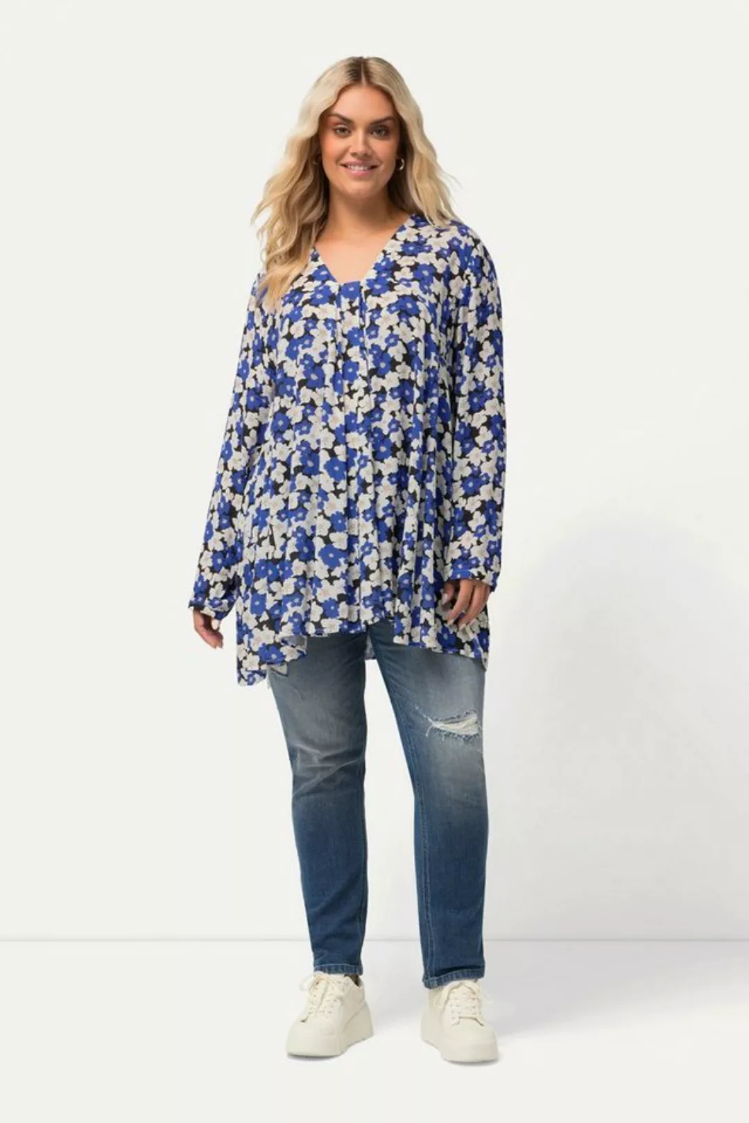 Ulla Popken Longbluse Bluse bedruckt A-Linie Carree-Ausschnitt Langarm günstig online kaufen