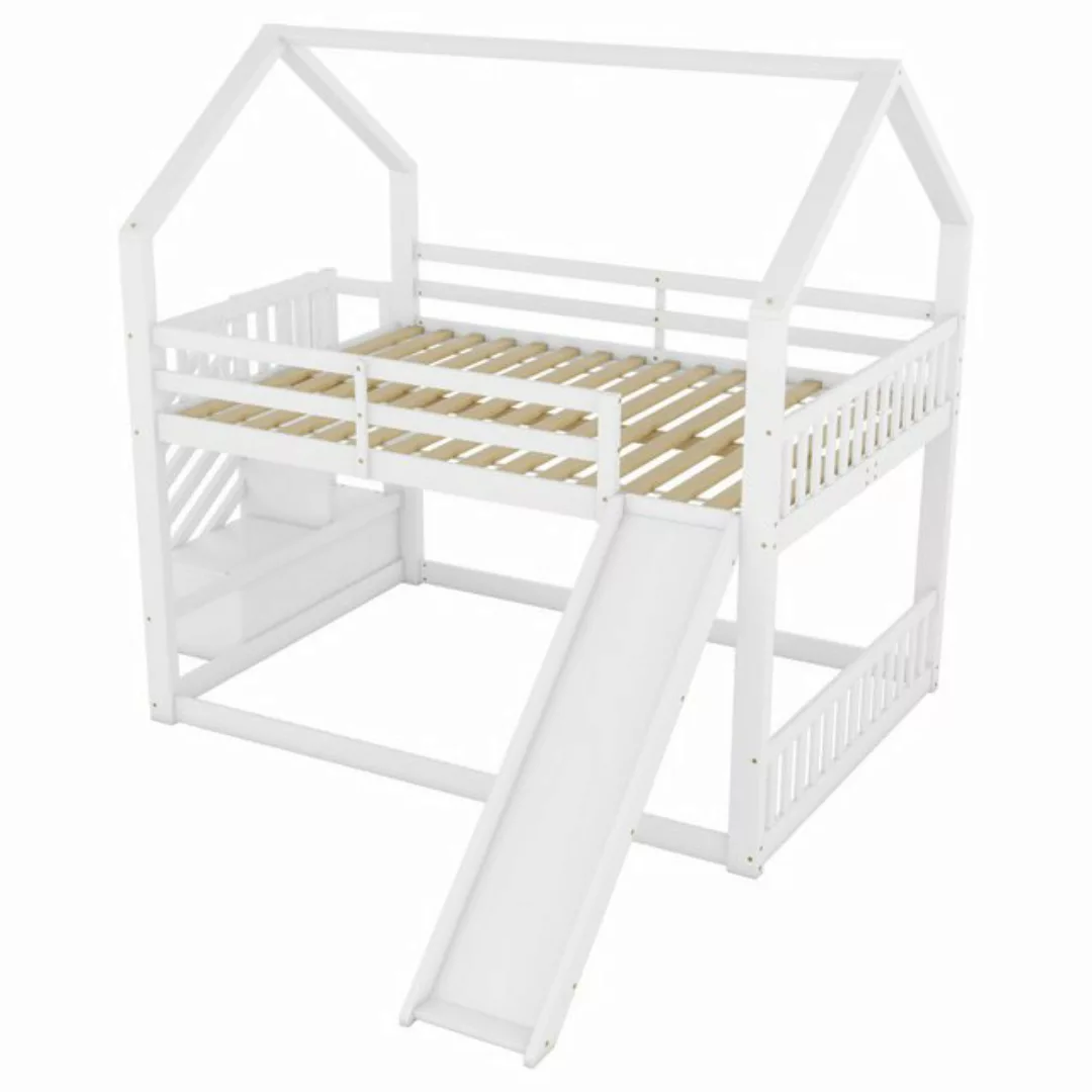 Rutaqian Kinderbett 140x200cm Etagenbett mit Stauraumtreppe und Rutsche, Ha günstig online kaufen