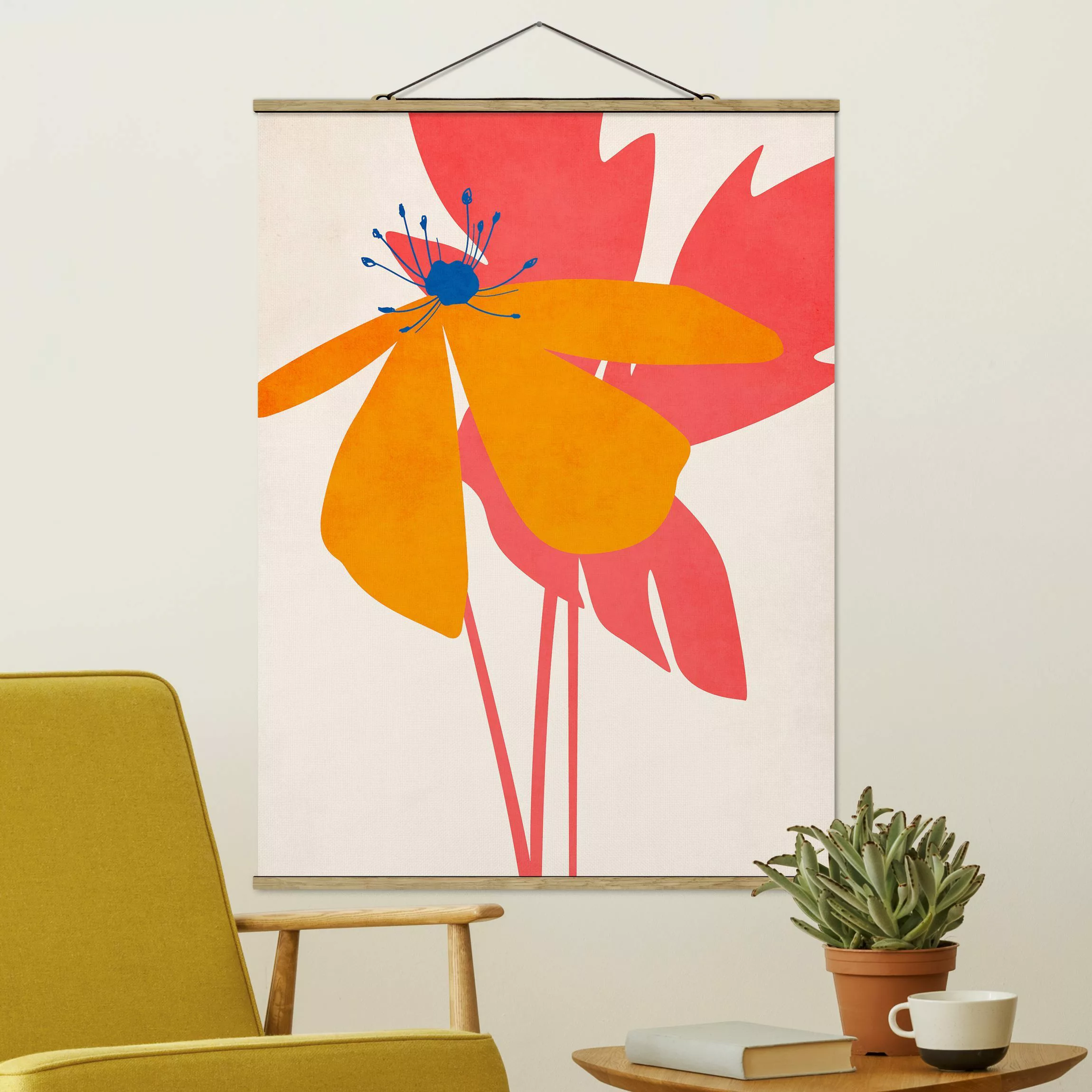 Stoffbild mit Posterleisten Florale Schönheit Rosa und Orange günstig online kaufen