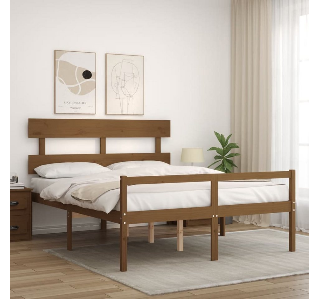 vidaXL Bett Seniorenbett mit Kopfteil Honigbraun Kingsize Massivholz günstig online kaufen