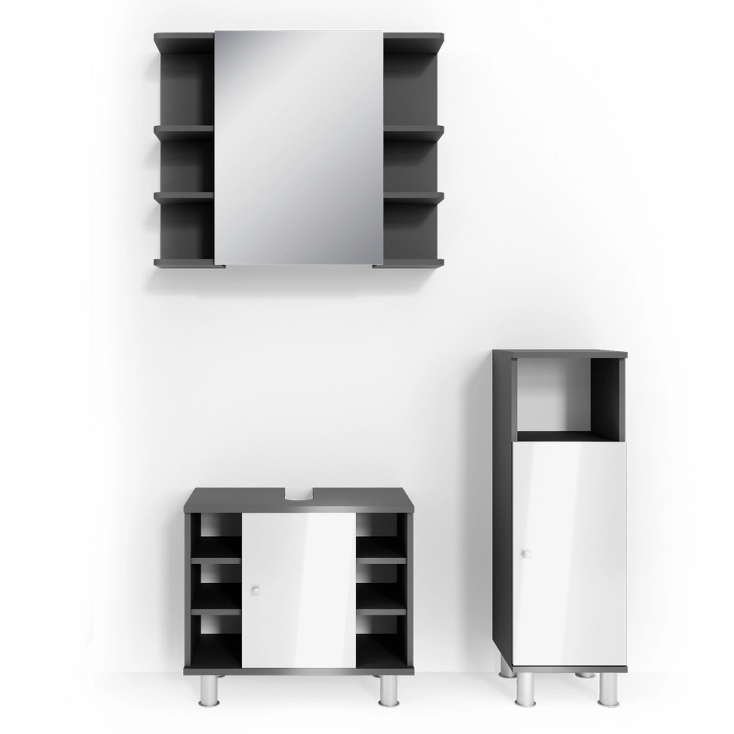 Vicco Badmöbel-Set Fynn, Anthrazit/Weiß Hochglanz, 3 günstig online kaufen