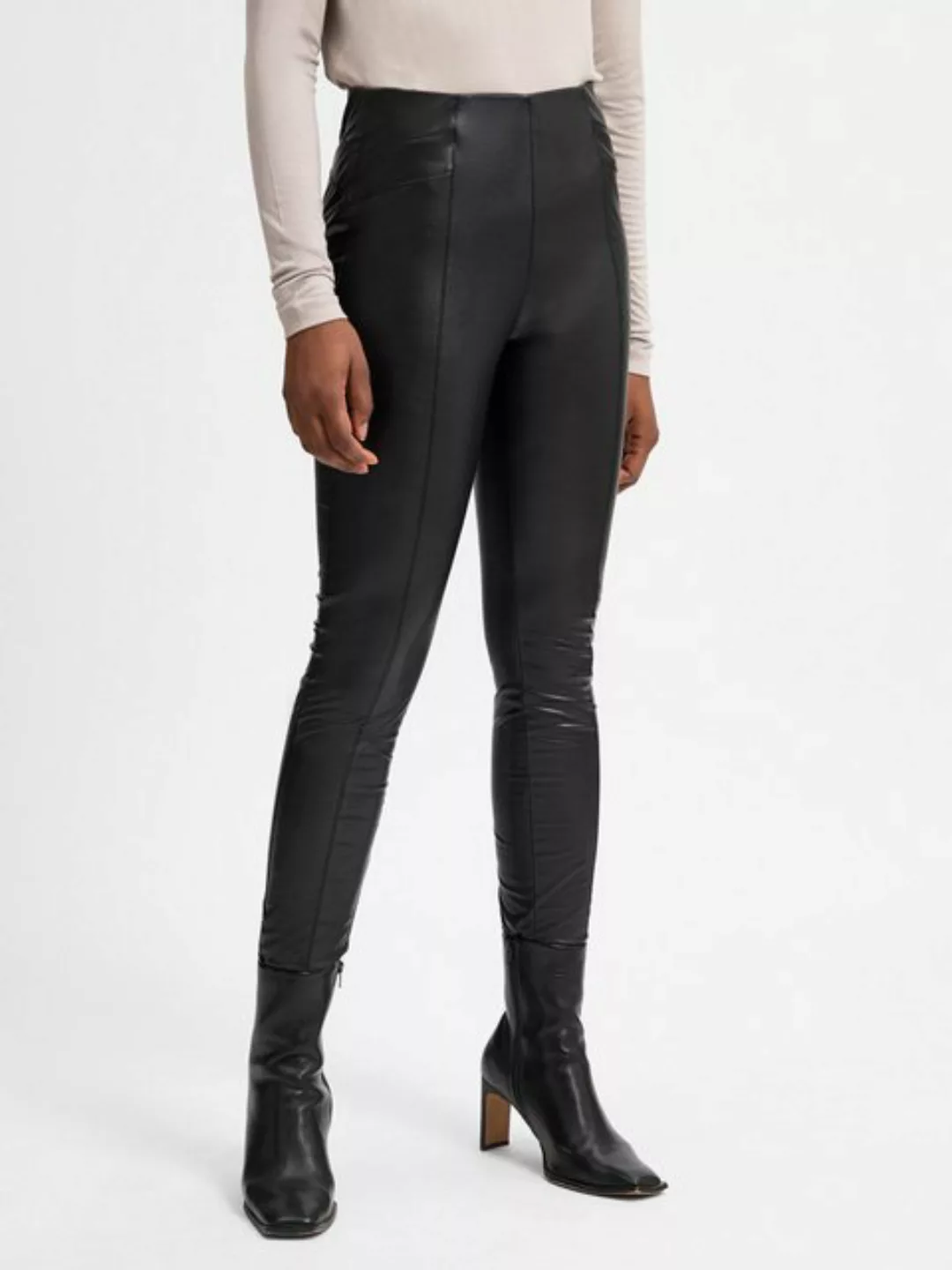 Comma 7/8-Hose Elastische Leggings aus Lederimitat Ziernaht günstig online kaufen