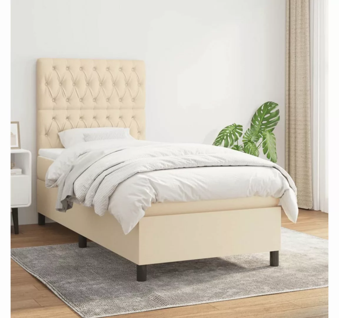 vidaXL Boxspringbett Boxspringbett mit Matratze Creme 90x200 cm Stoff Bett günstig online kaufen