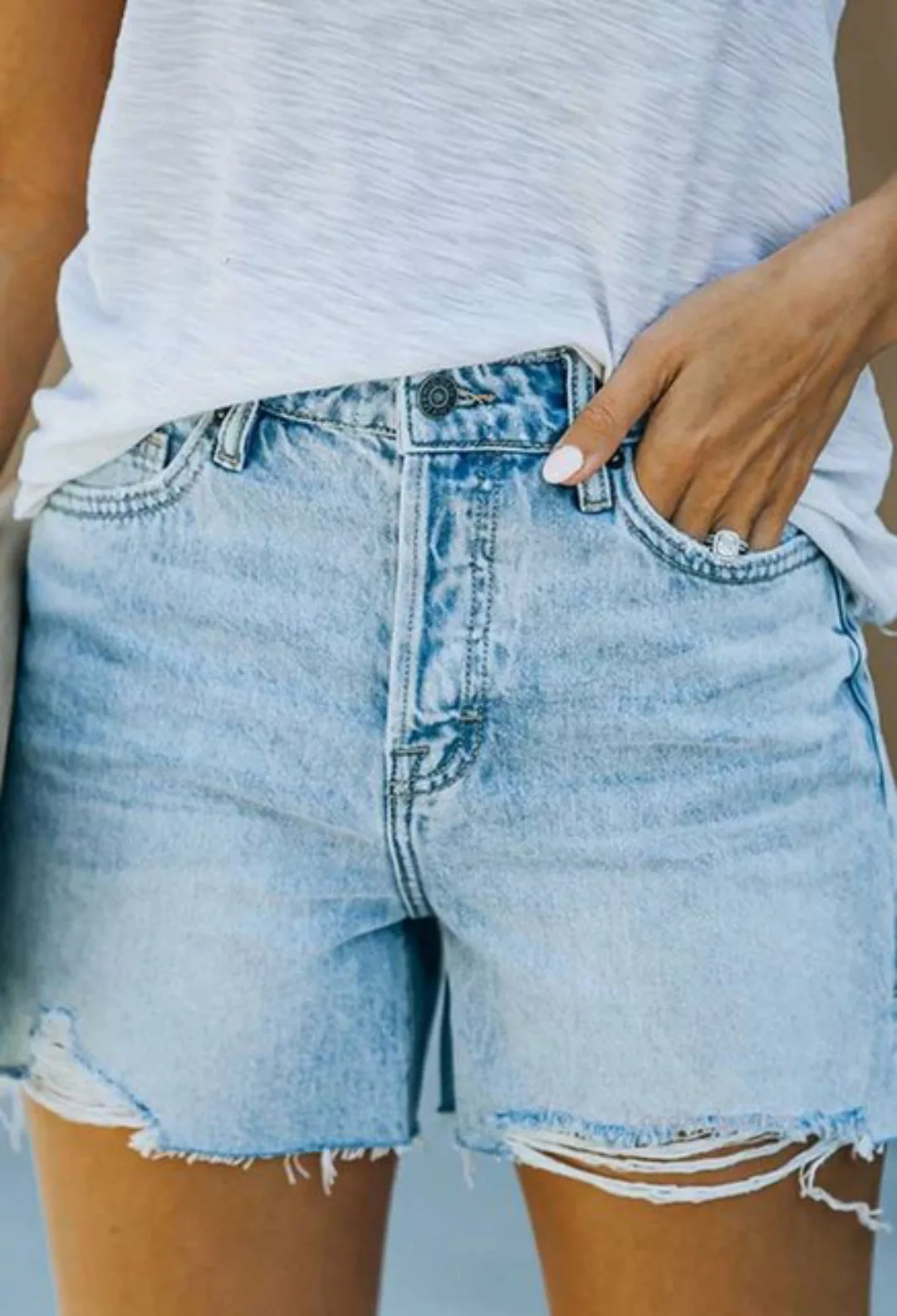 SEGUEN Jeansshorts Washed Temperament Commuter Denim Shorts Frauen (Raw Edg günstig online kaufen