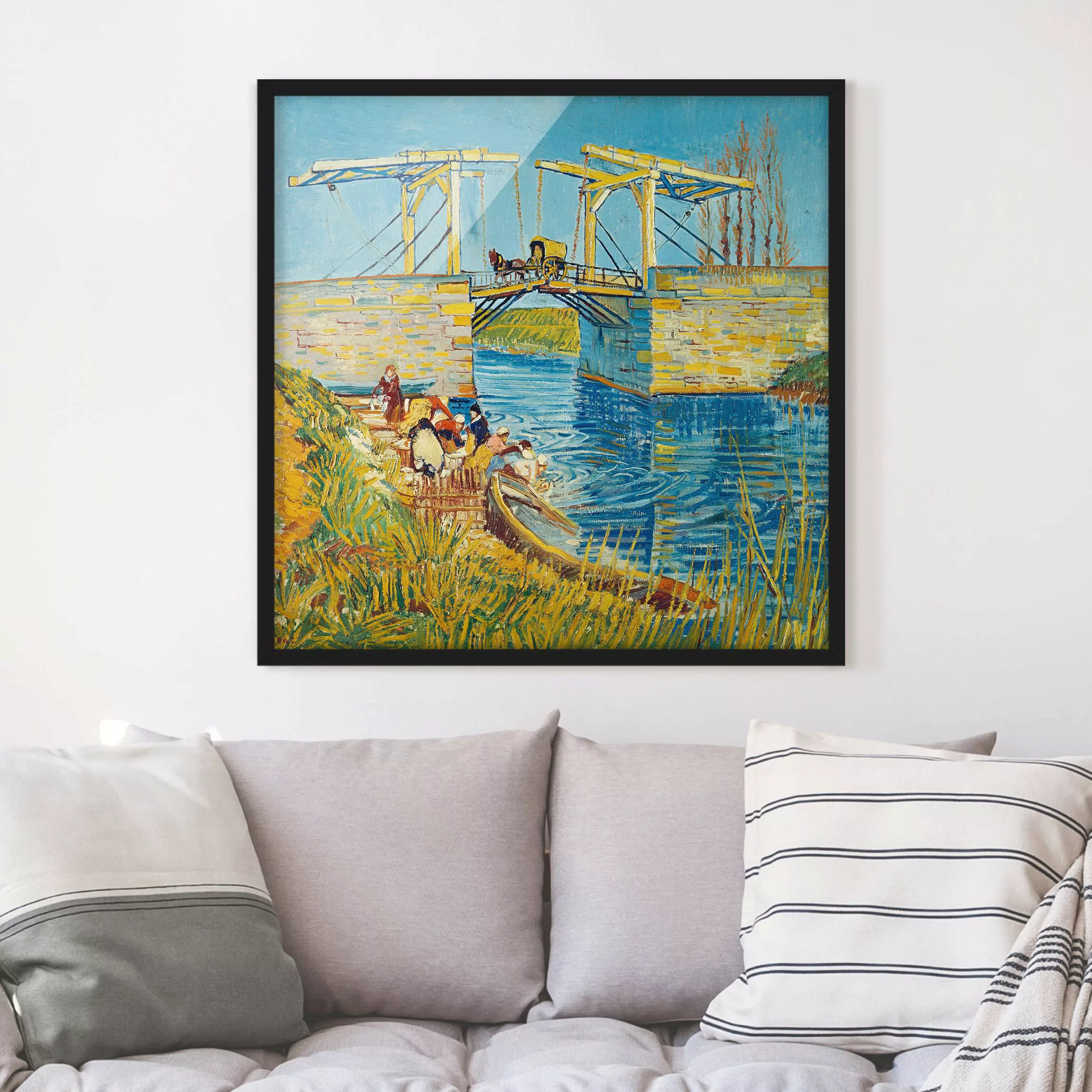 Bild mit Rahmen Kunstdruck - Quadrat Vincent van Gogh - Zugbrücke in Arles günstig online kaufen
