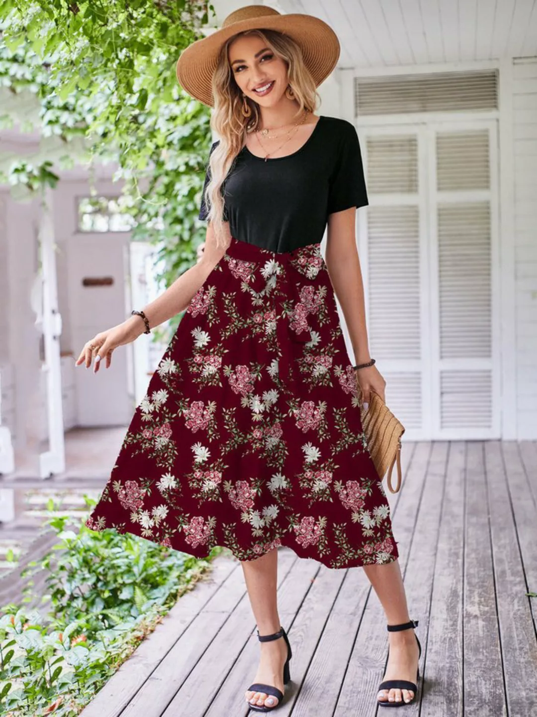 DEBAIJIA Dirndl Damen Röcke Sommer Floral Gedruckt Elegant Lässiger günstig online kaufen