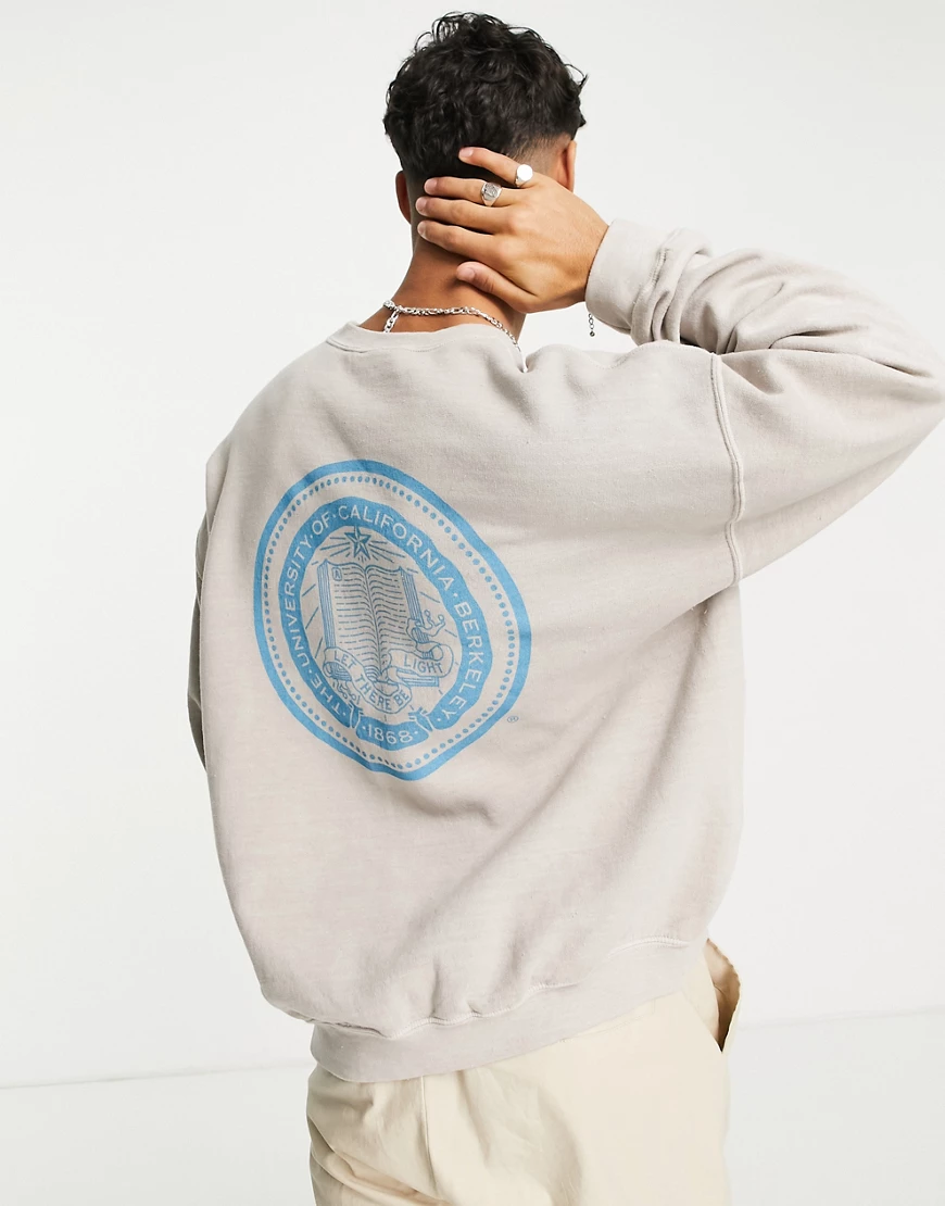Topman – Oversize-Sweatshirt in grauer Waschung mit „Berkeley“-Print günstig online kaufen