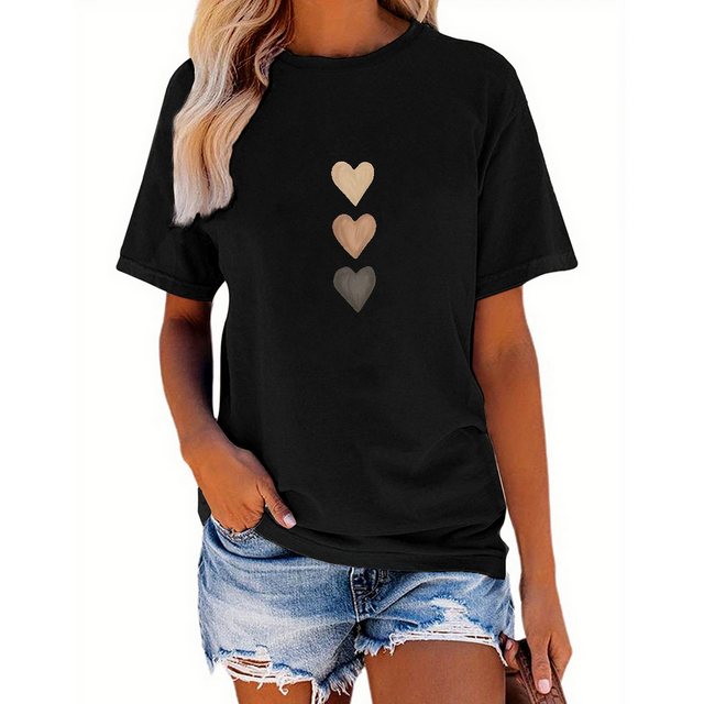 PYL T-Shirt Damen Sommer Kurzarmbluse Locker Herz Print-Shirt Casual T-Shir günstig online kaufen