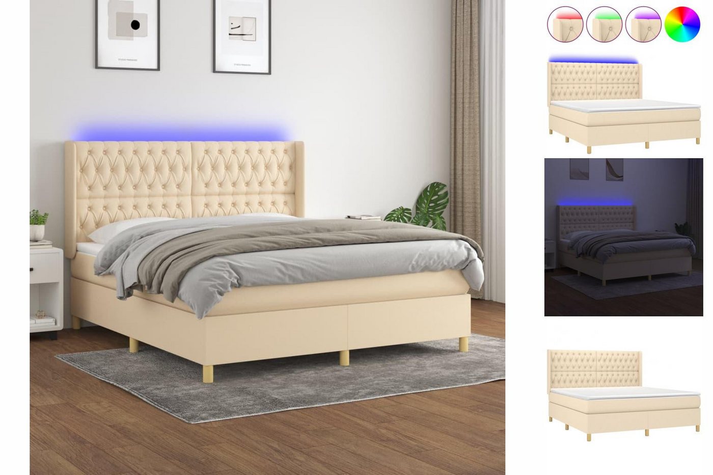 vidaXL Bettgestell Boxspringbett mit Matratze LED Creme 180x200 cm Stoff Be günstig online kaufen